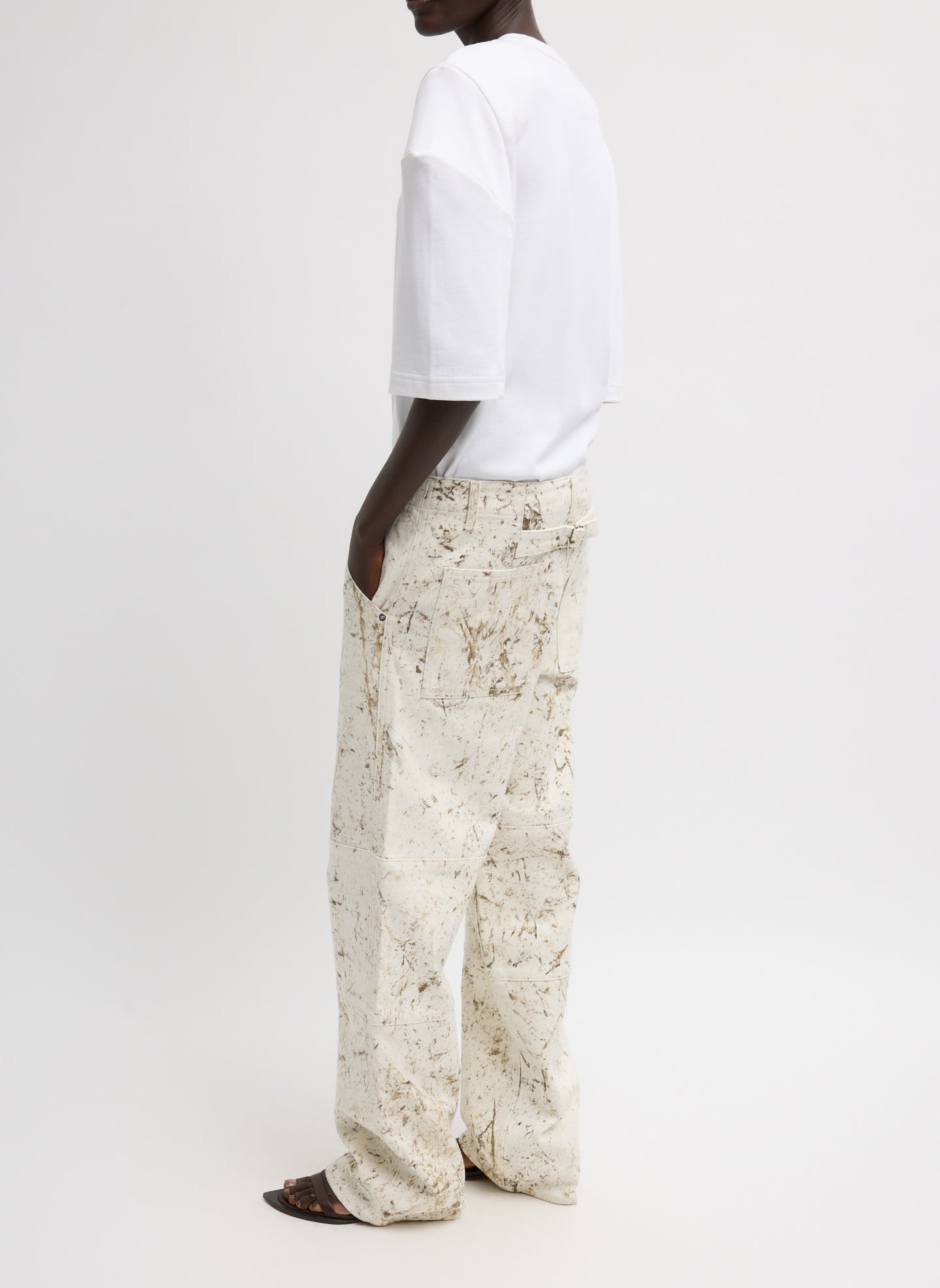 Ivory Multi Calcimin Denim Fischer Jean - splattered, back side view on model