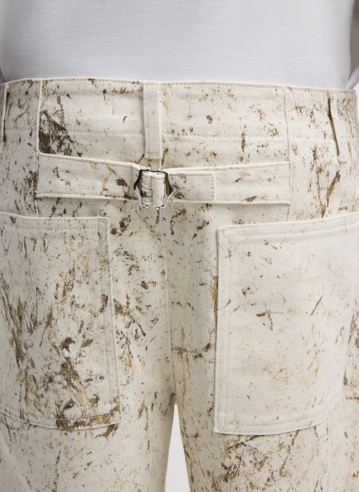 Ivory Multi Calcimin Denim Fischer Jean - closeup on back belt detail