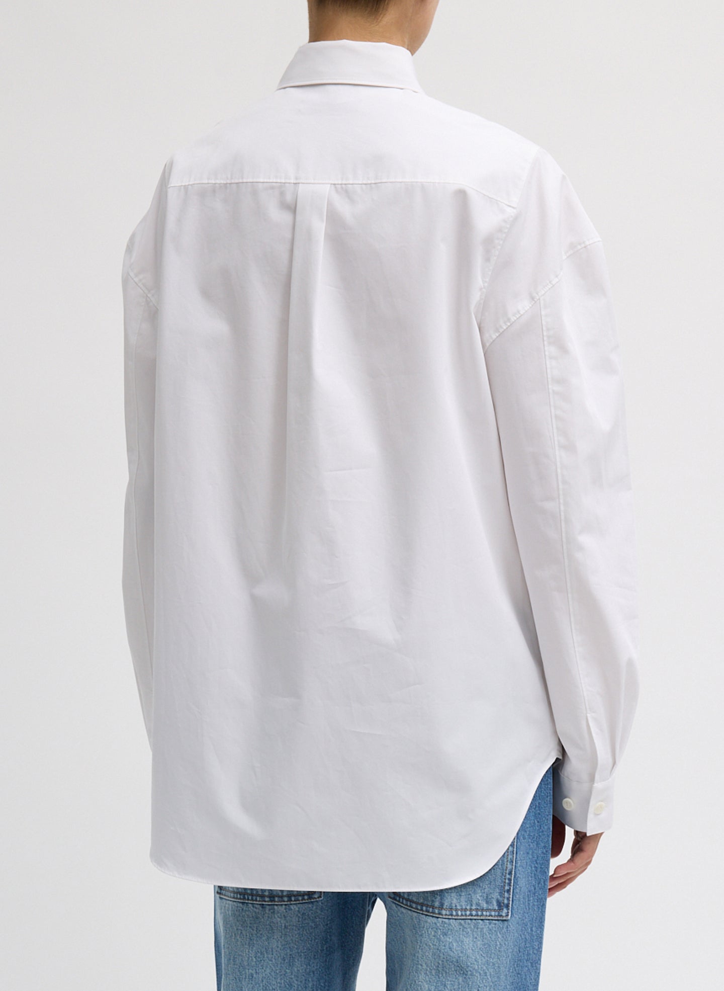 White Compact Eco Poplin Hinged Shirt - long sleeve button down, back view on model