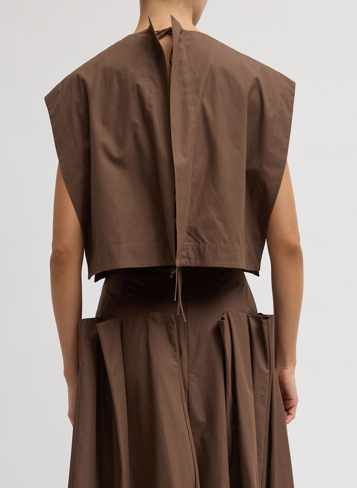 Sepia Brown Compact Eco Poplin Cropped Square Top - back view on model
