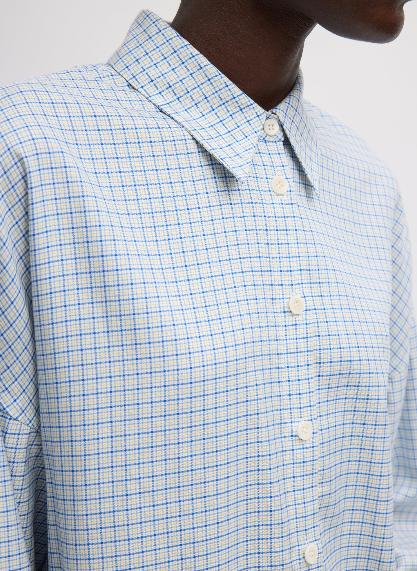 Blue Linus Check Oversized Shirt - closeup of check print