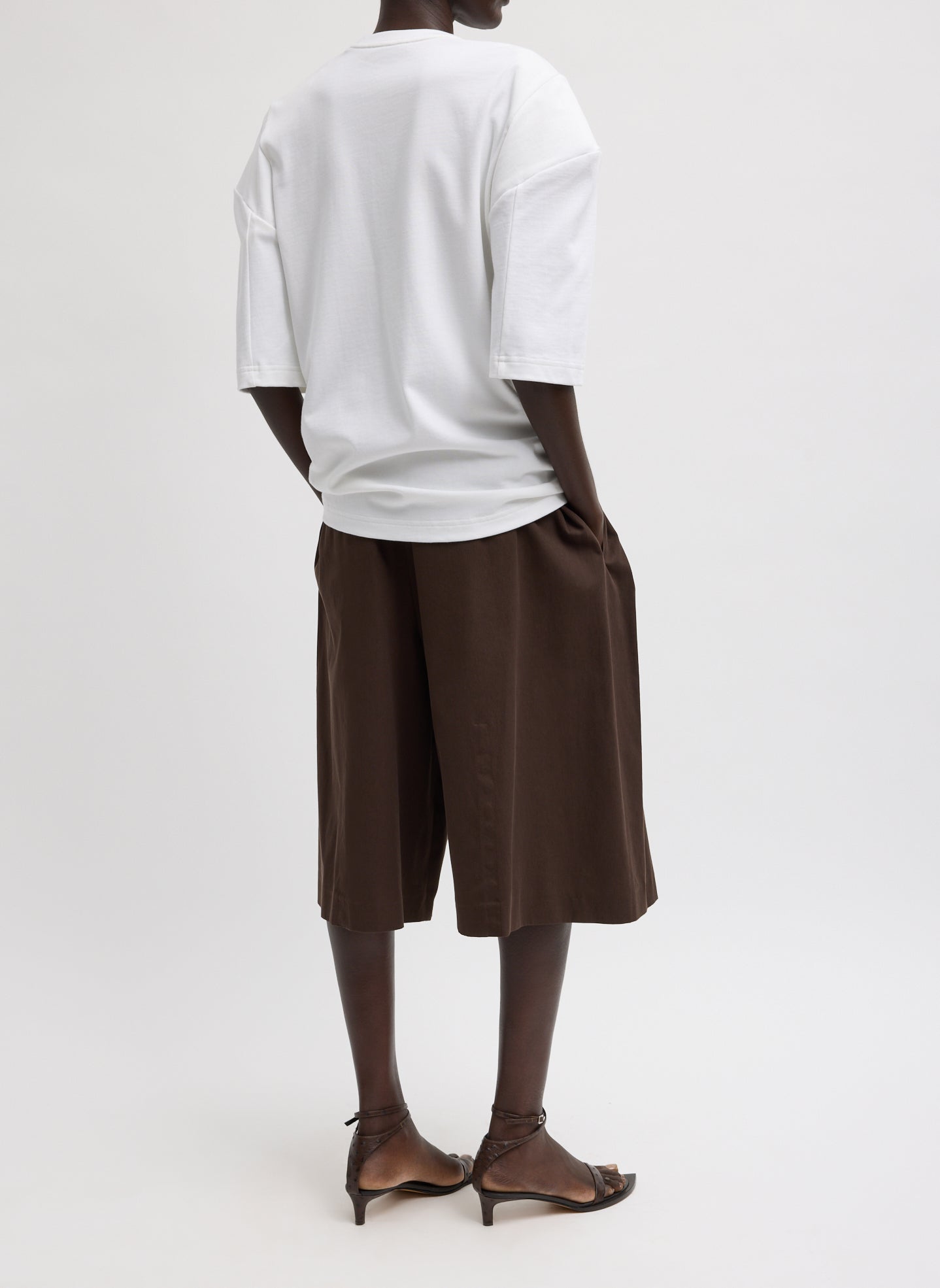 White Perfect Hinged Sleeve T-Shirt - full look, back view on model