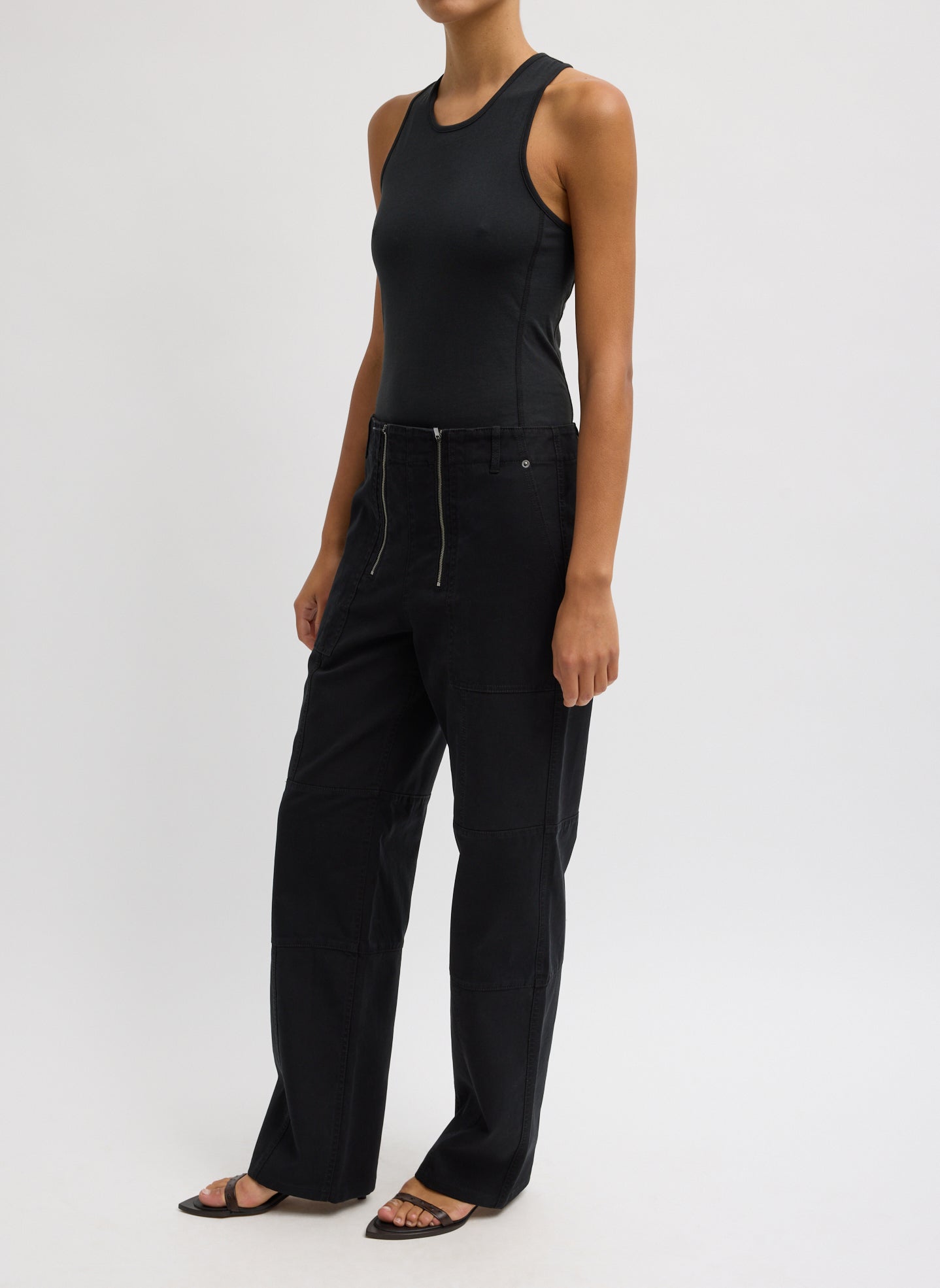 Black Patchwork Twill Cargo Fischer Jean - side view on model