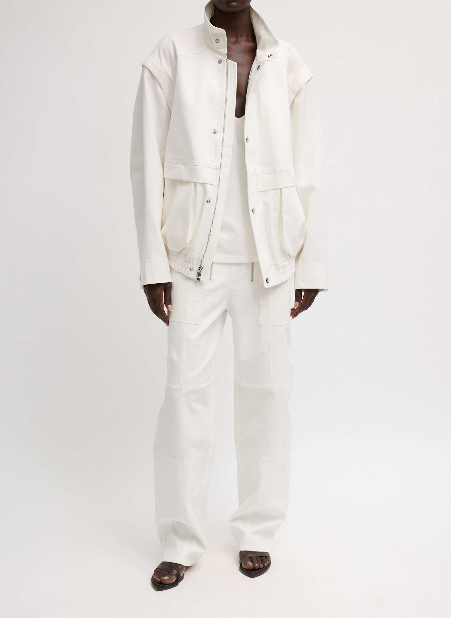 White Patchwork Twill Cargo Fischer Jean - full look, front view on model