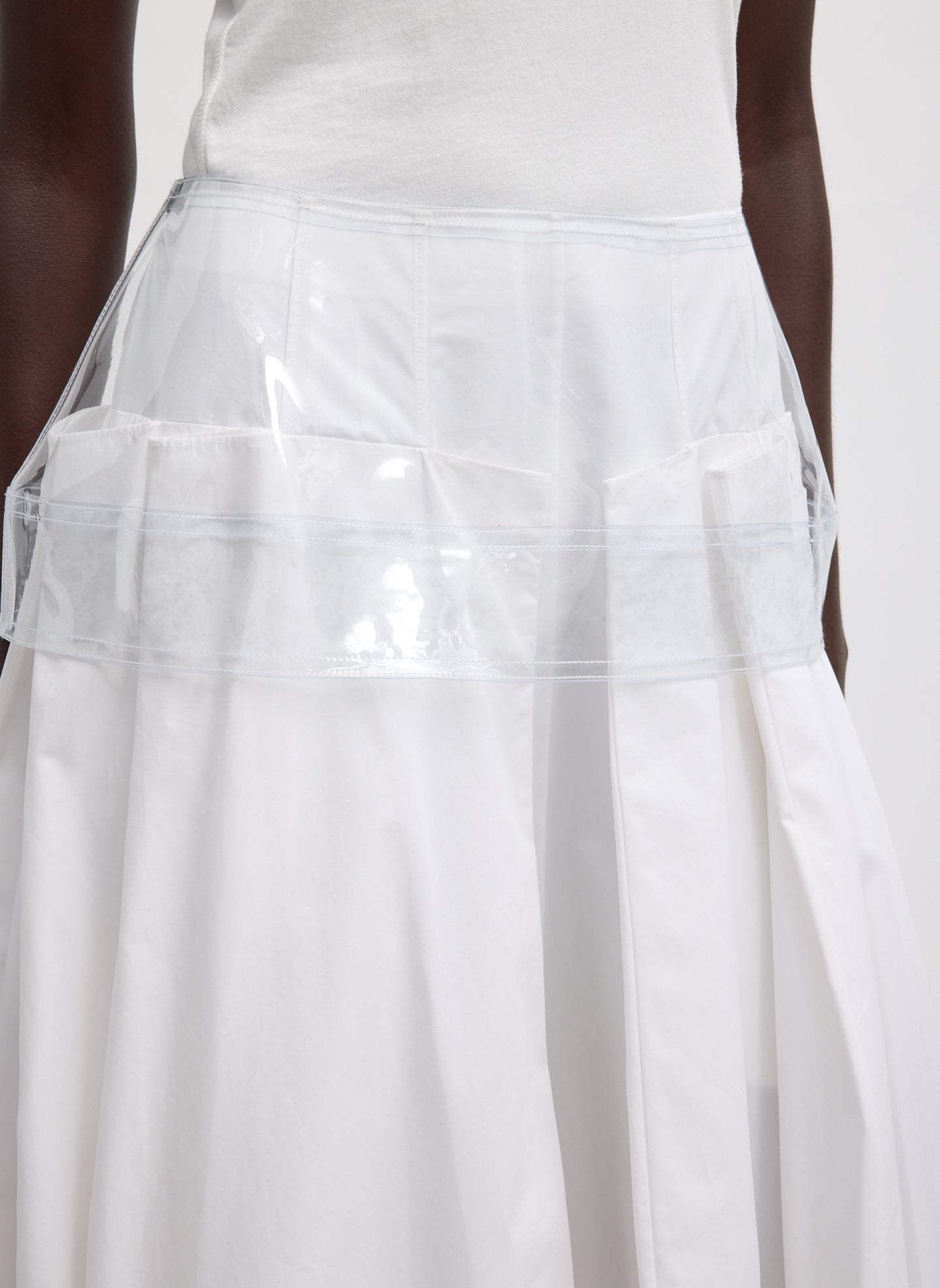 Clear Peplum Belt - front view of model