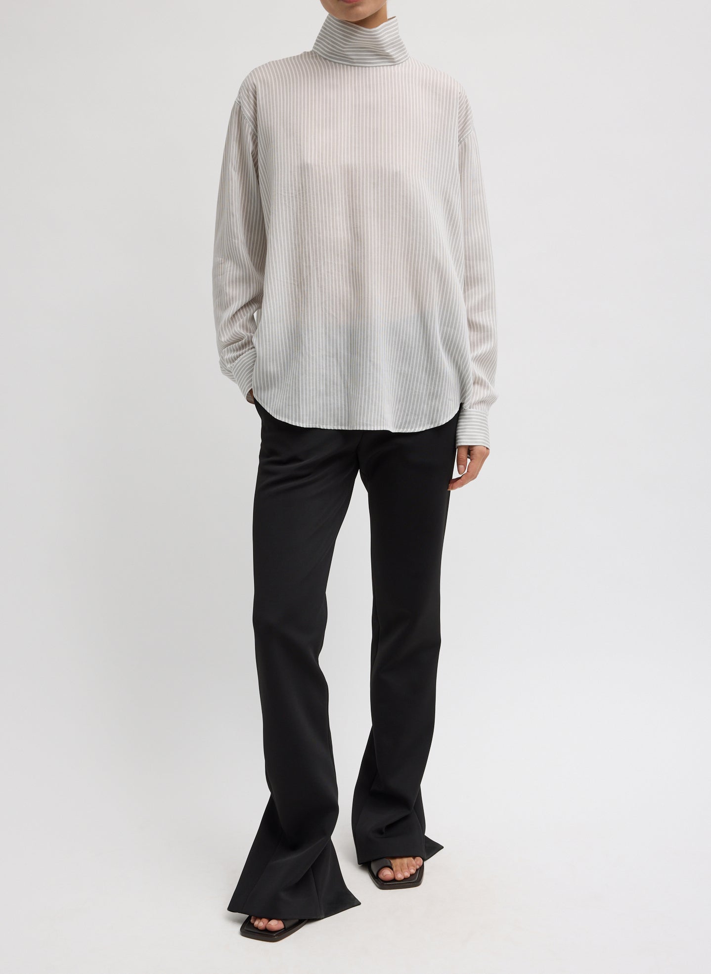 Black Spring Bonded Twill Elfie Trouser With Slits - full look, front view on model