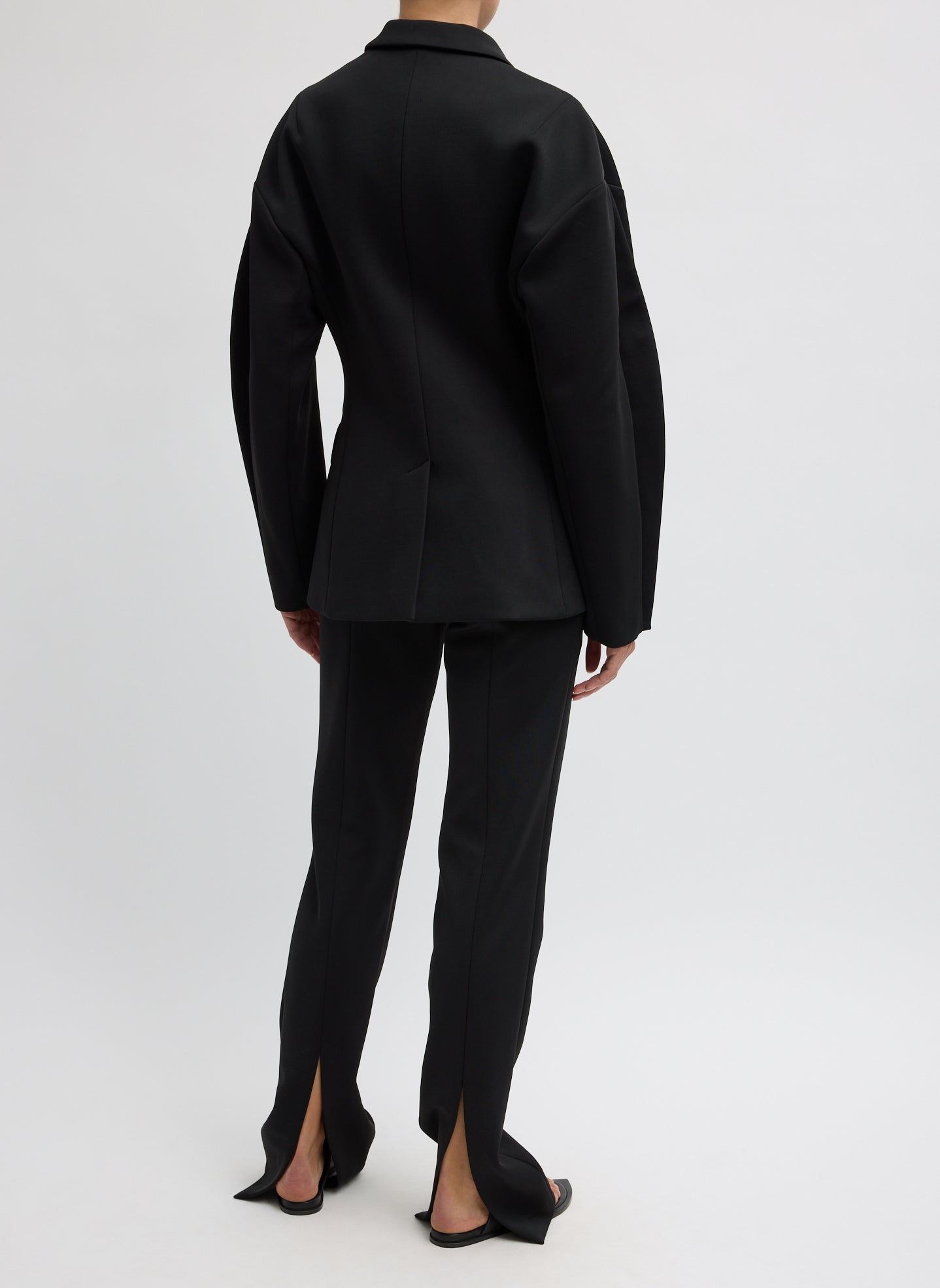 Black Spring Bonded Twill Sculpted Blazer - back view on model