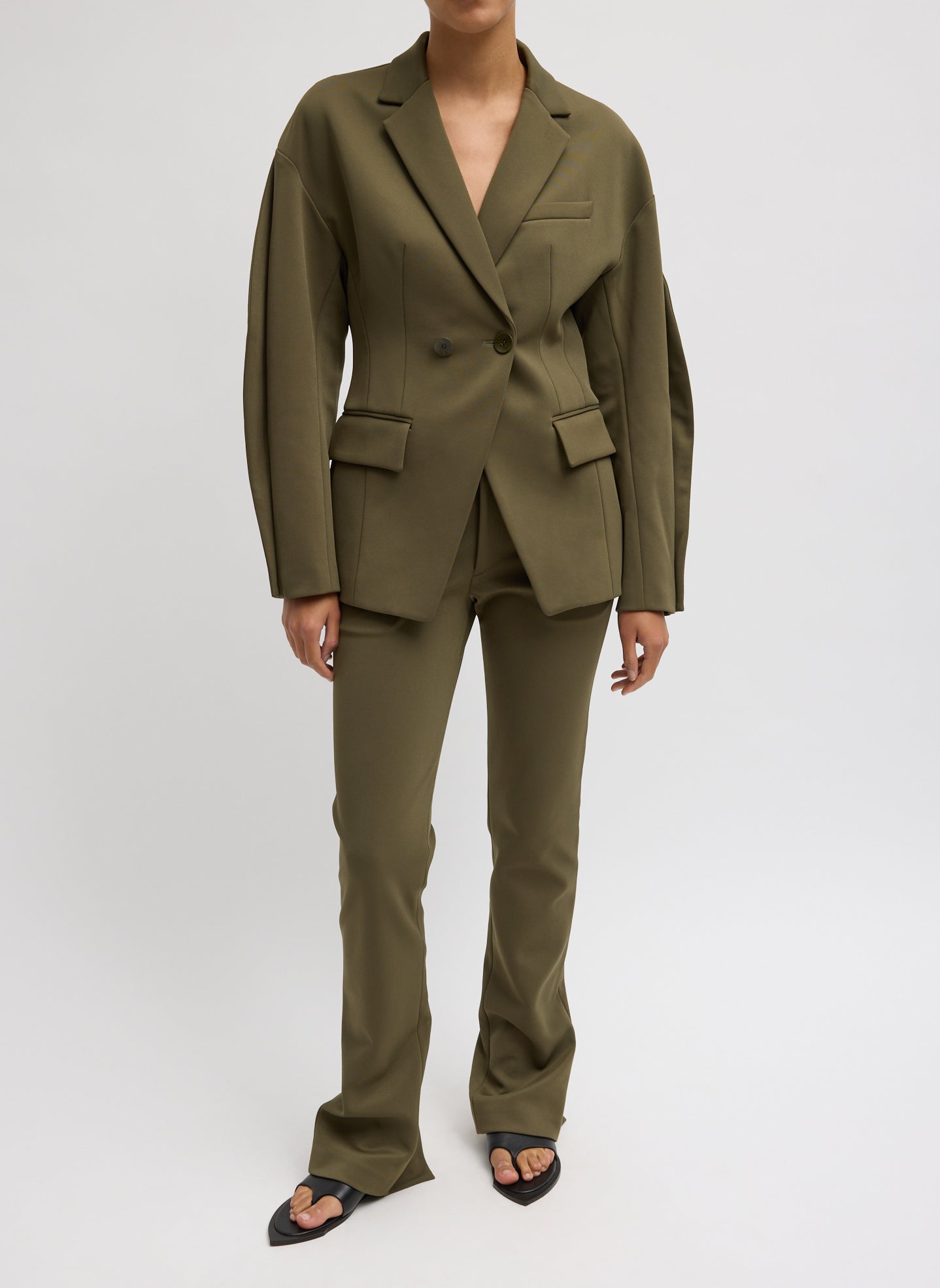 Nori Green Spring Bonded Twill Sculpted Blazer - front view on model