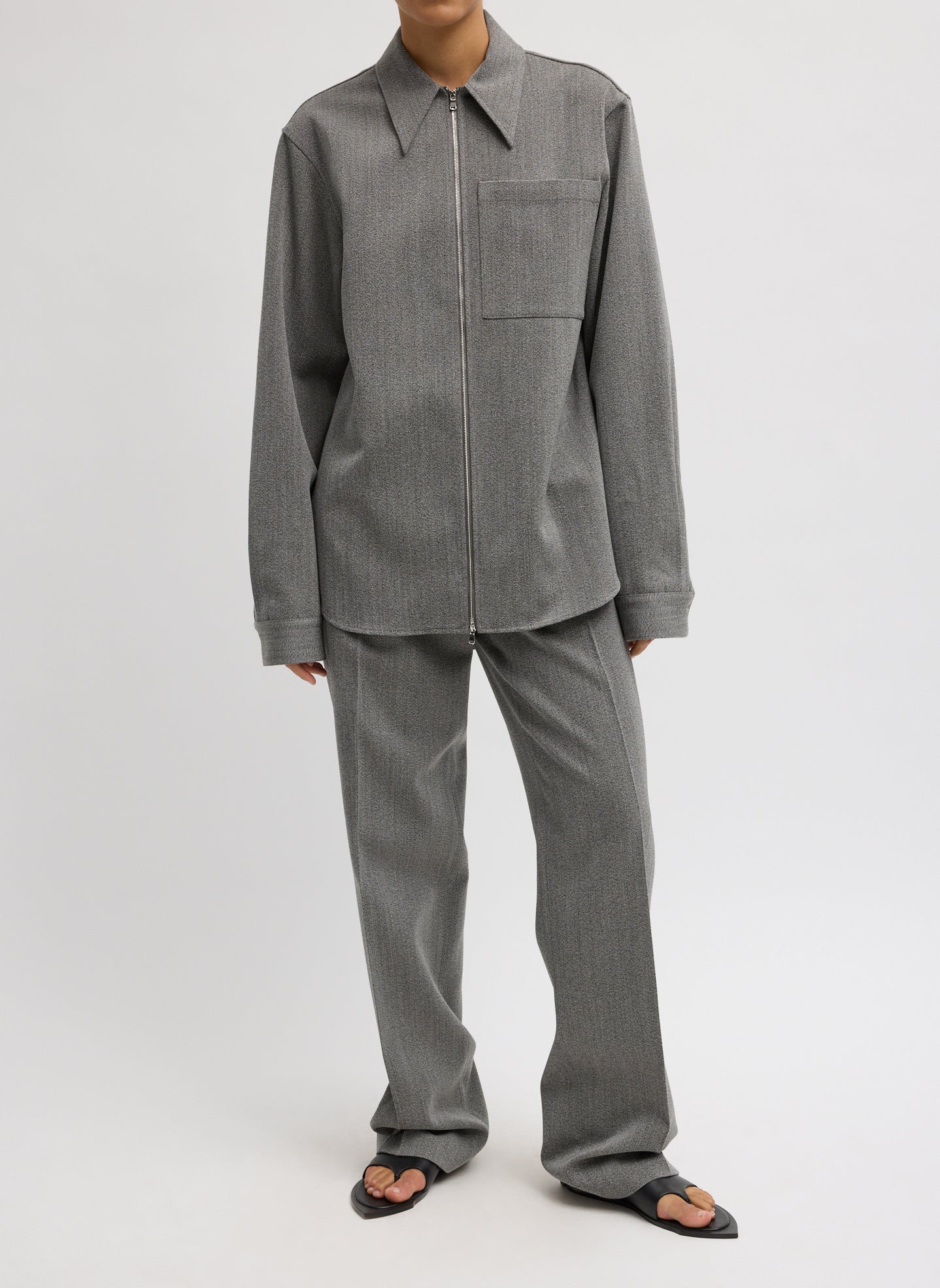 Grey Structured Wool Zip Jacket - front view on model