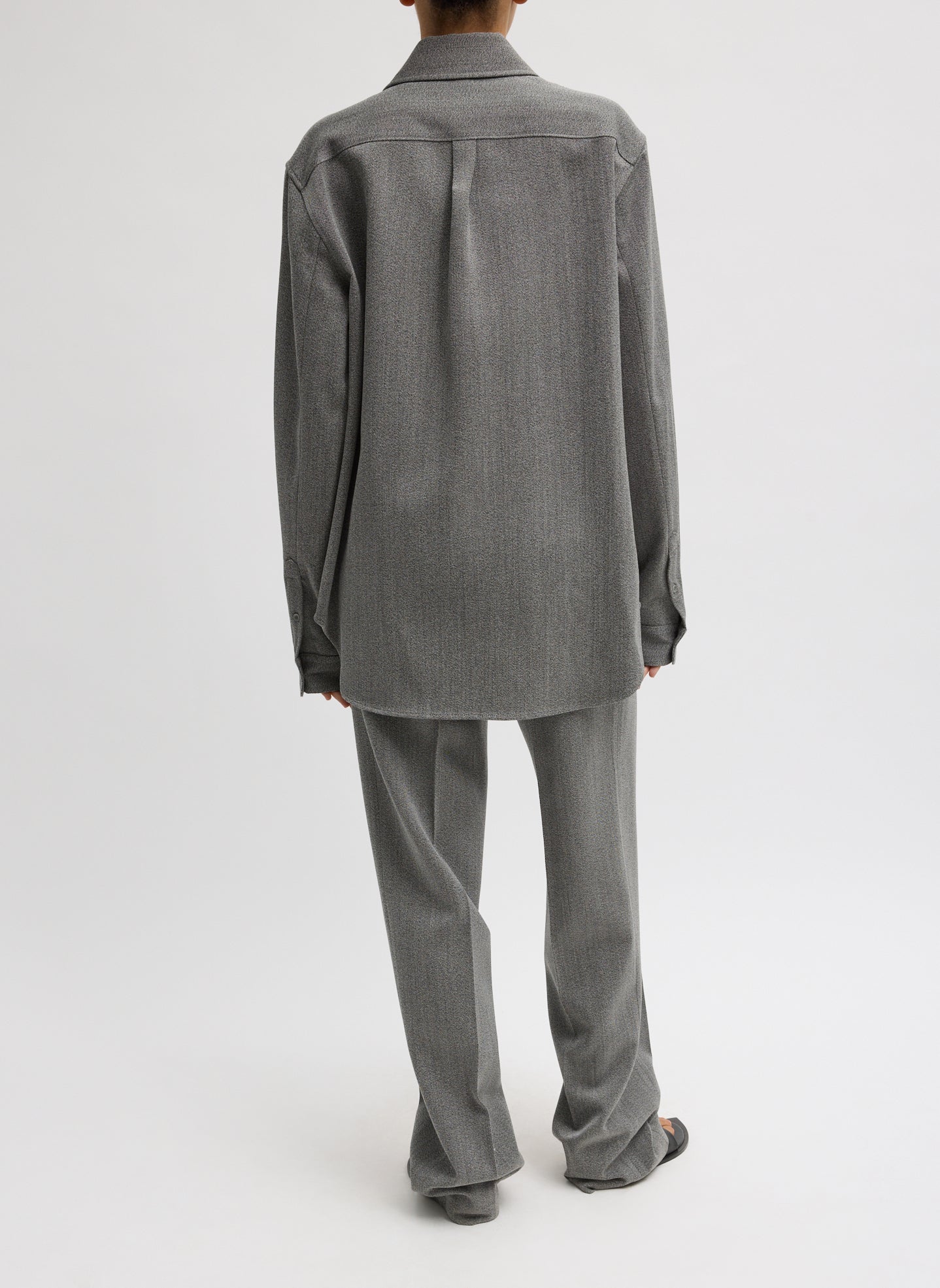 Grey Structured Wool Zip Jacket - back view on model
