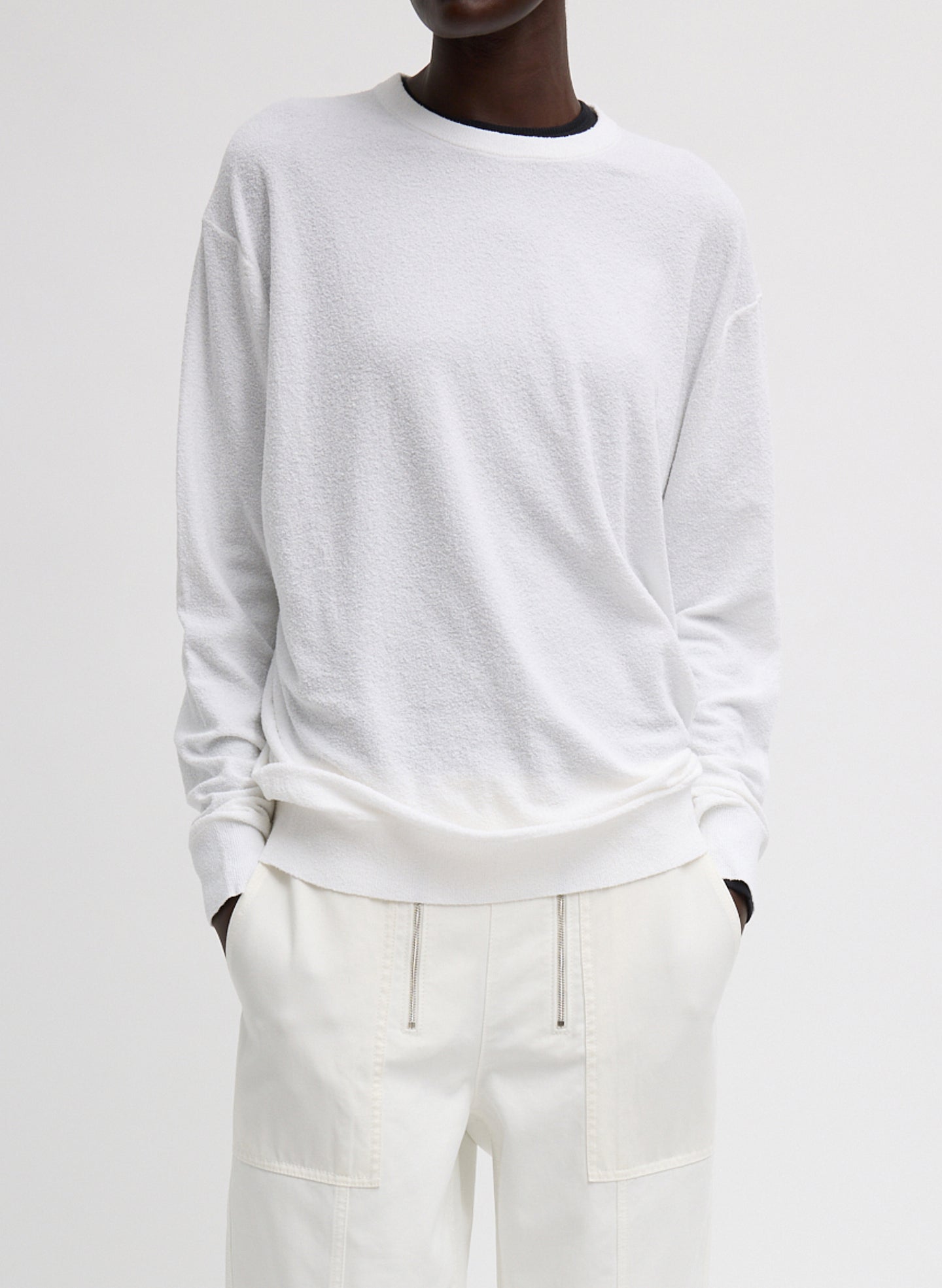 White Sable Perfect Men's Pullover - long sleeve knit t-shirt, front view on model