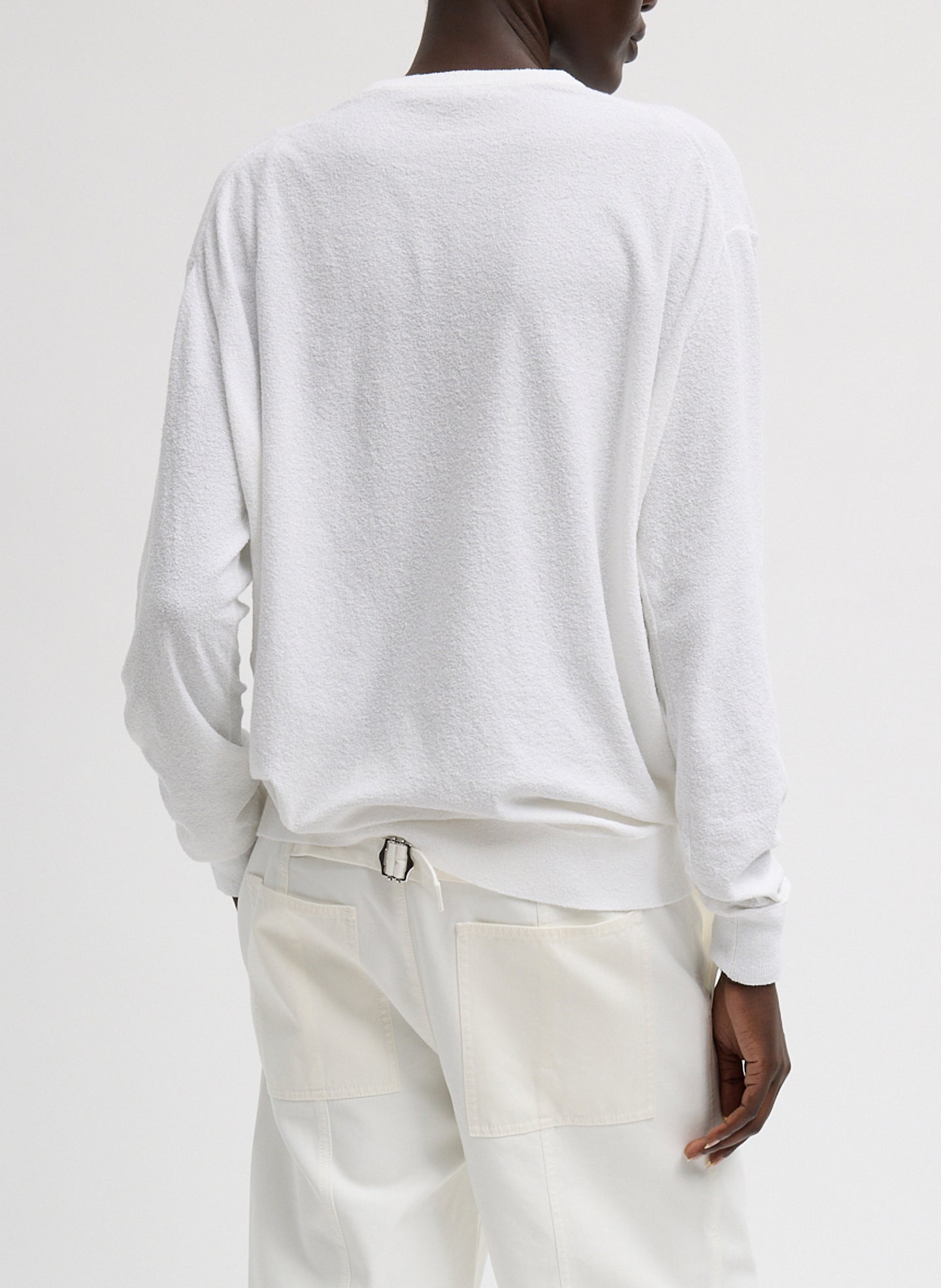 White Sable Perfect Men's Pullover - long sleeve knit t-shirt, back view on model