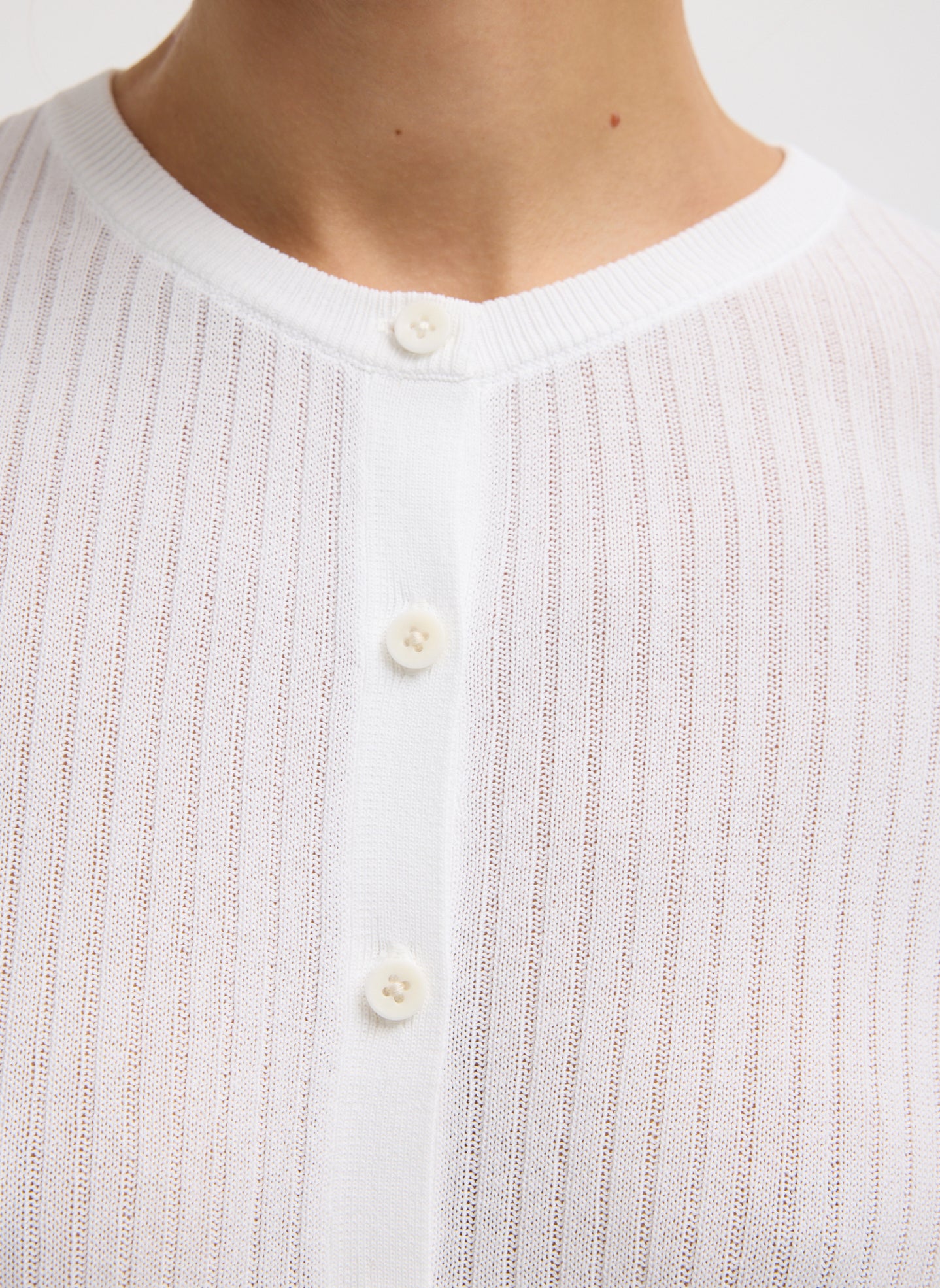 Navy Ribbed Knit Cardigan - closeup of neckline