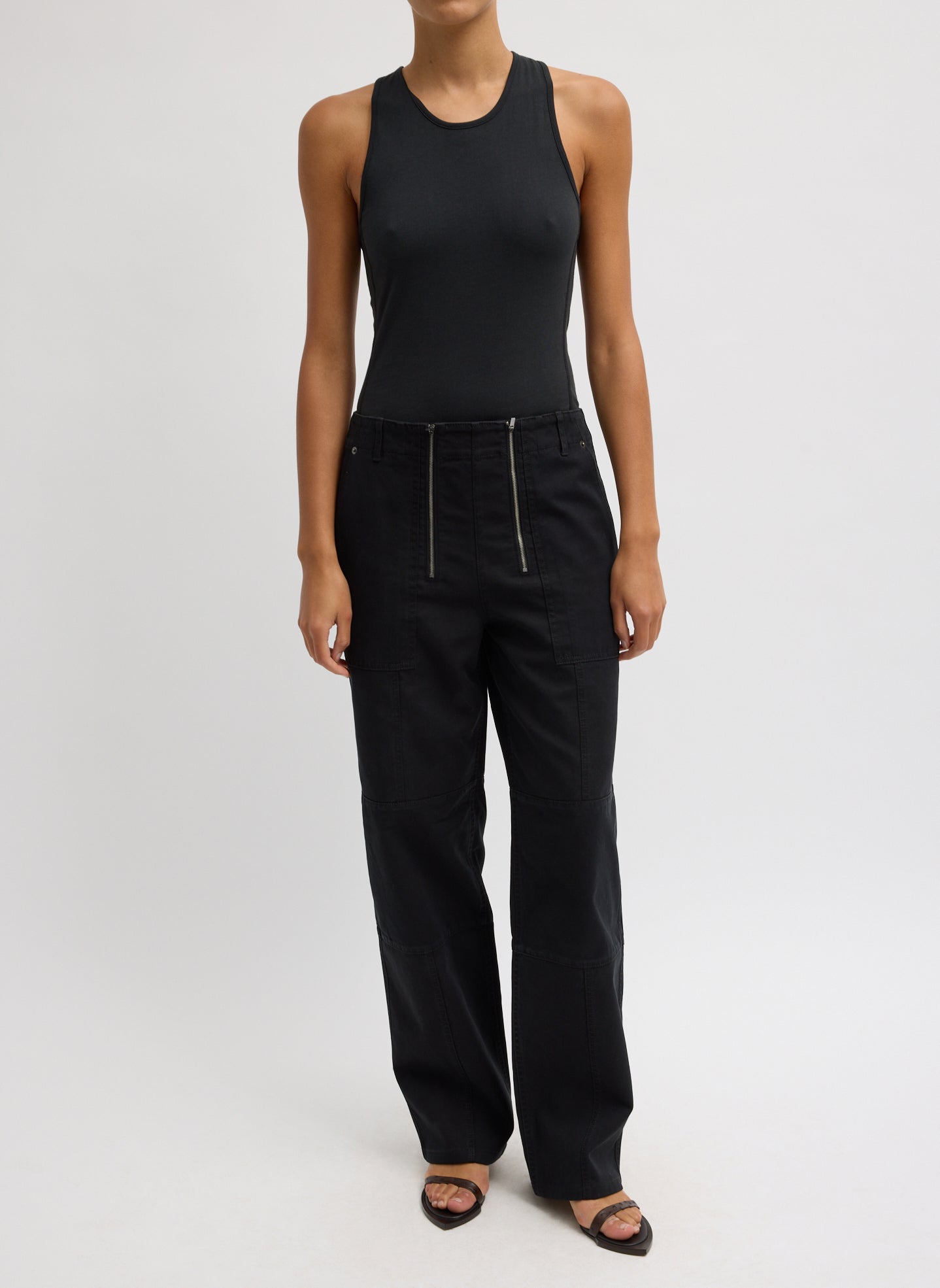 Black Racerback Bodysuit - full look, front view on model