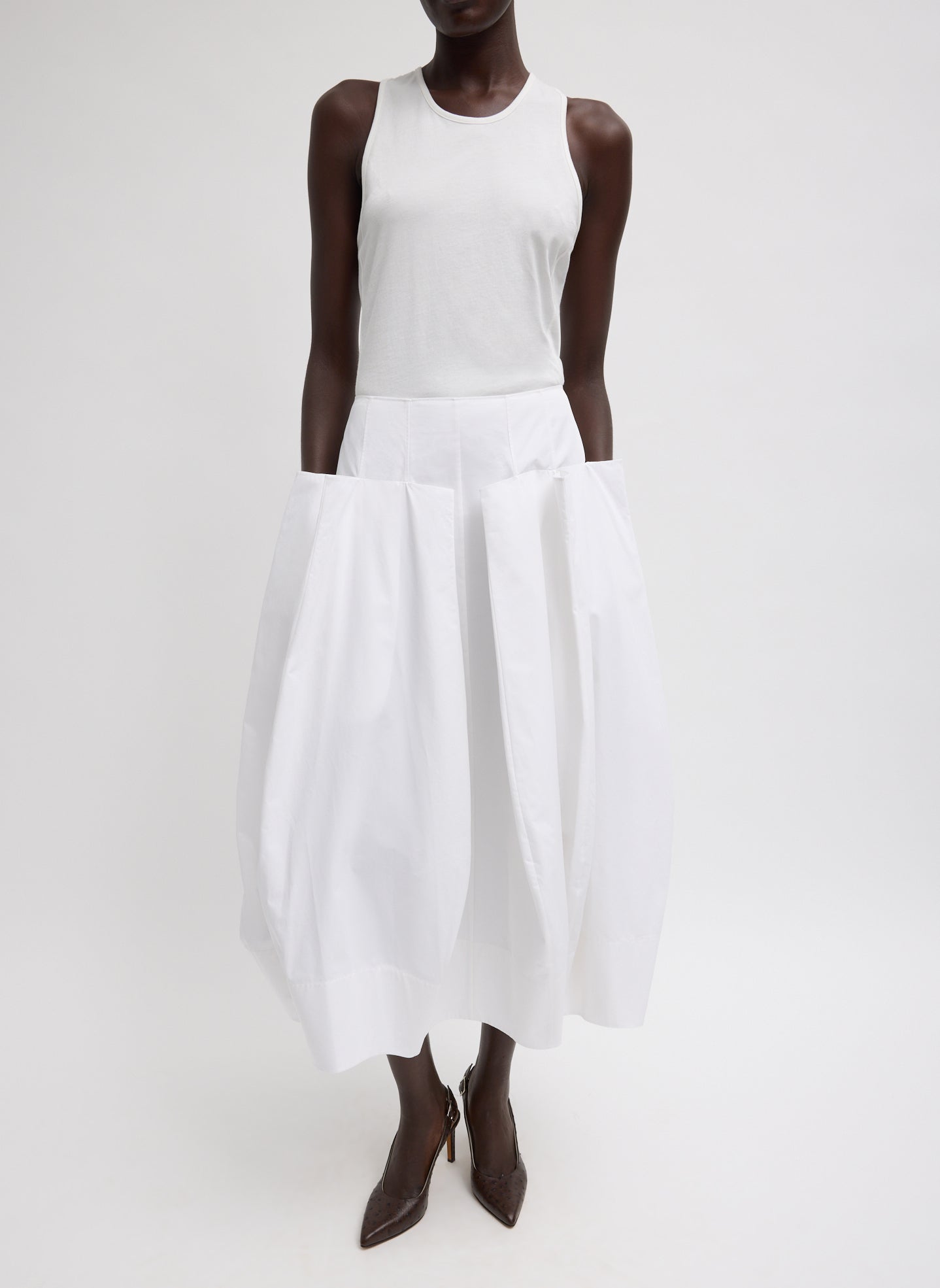 White Racerback Bodysuit - full look, front view on model