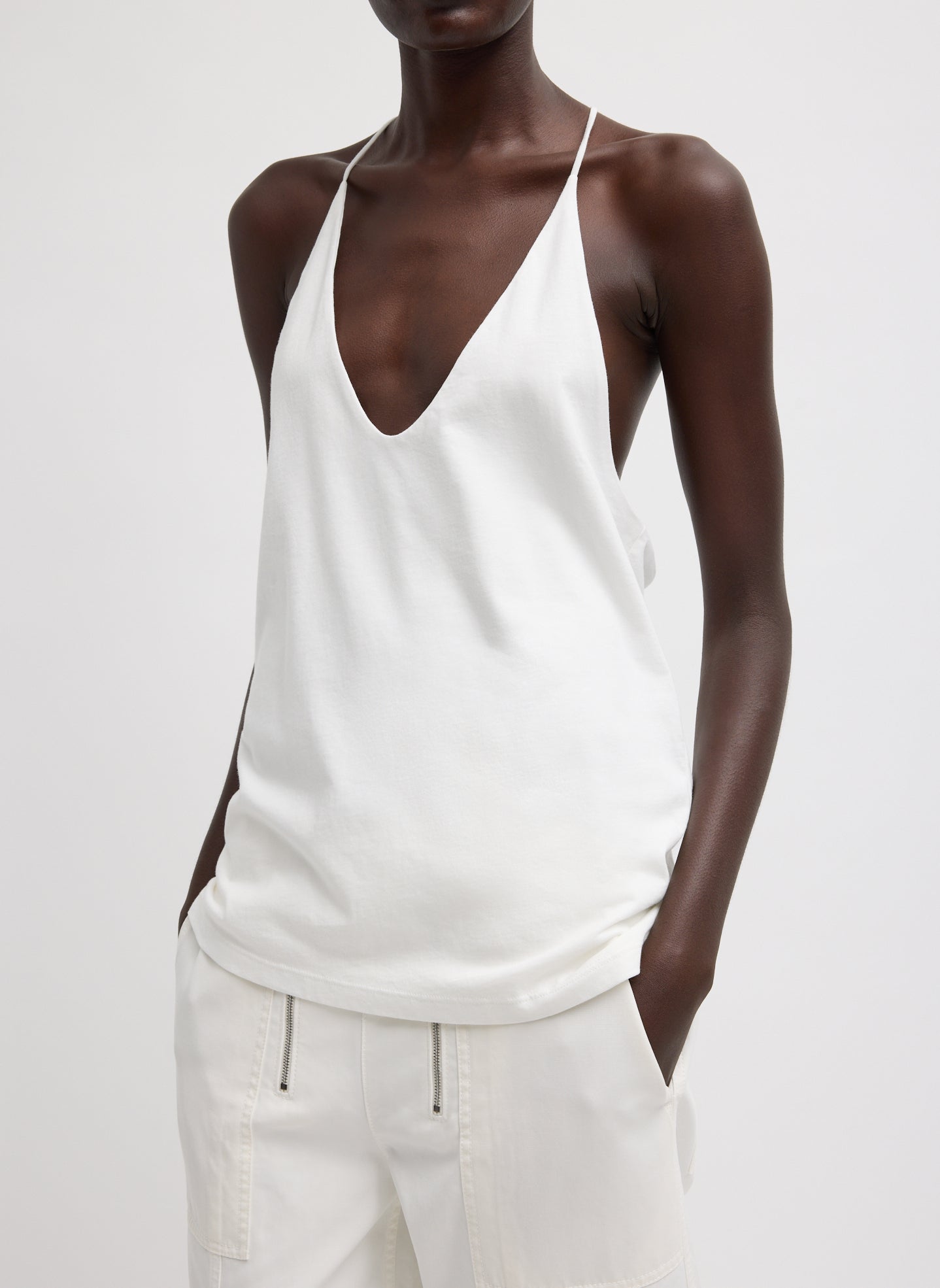 White Racerback Tank Top - front view on model