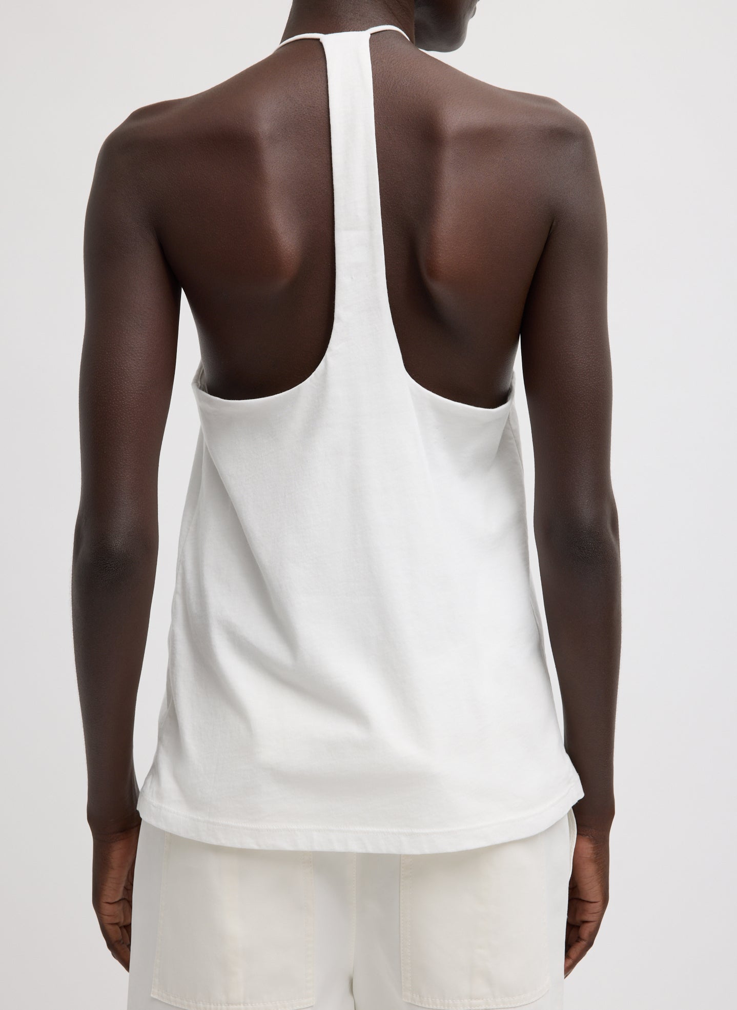 White Racerback Tank Top - back view on model
