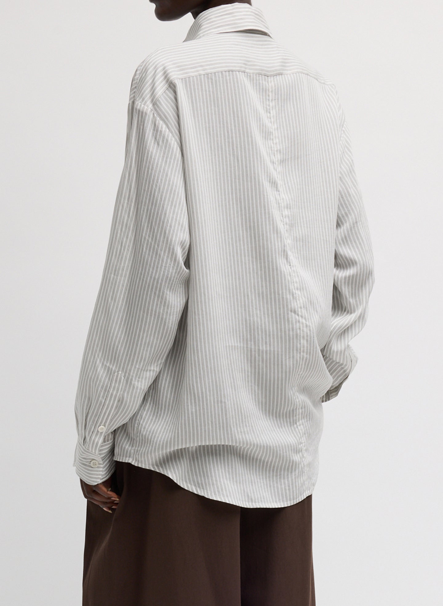 Ultra Light Silk Tencel Striped Pintucked Shirt - back view on model