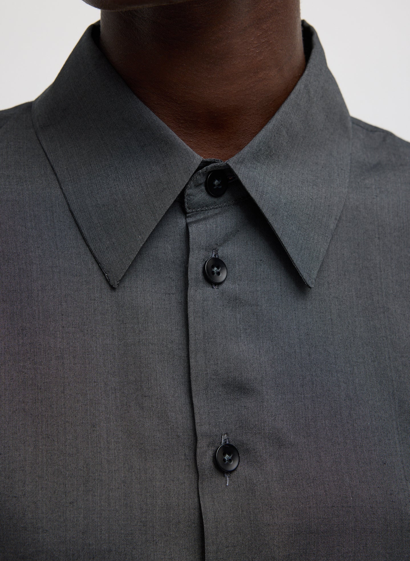 Black Ultra Light Silk Tencel Oversized Shirt - closeup of collar