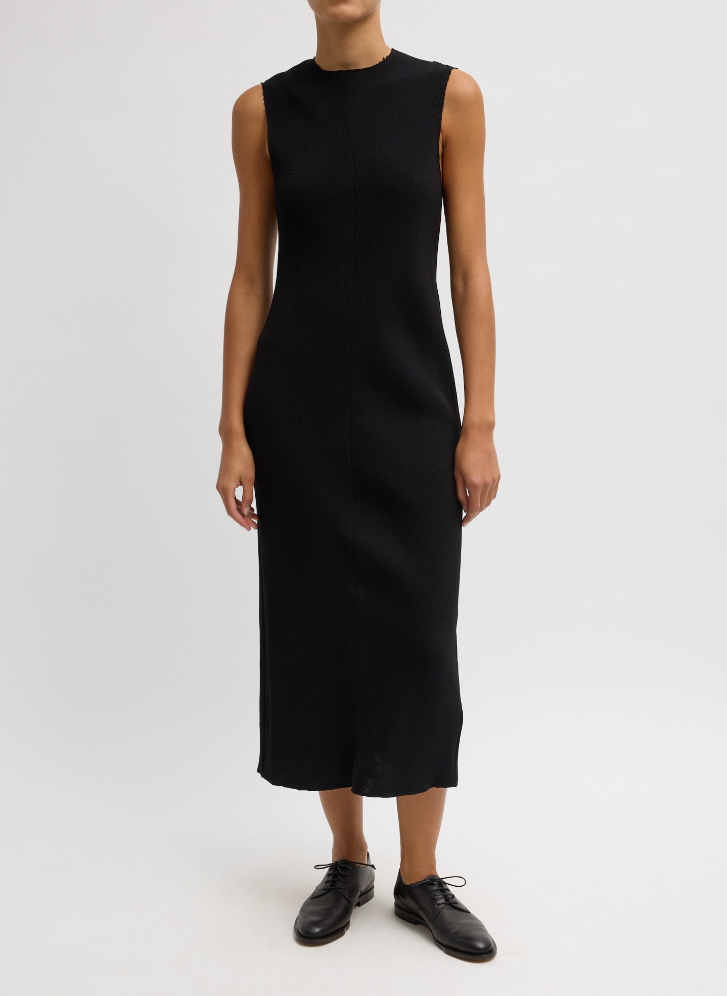 Viscose Plisse Sleeveless Bias Dress - front view on model