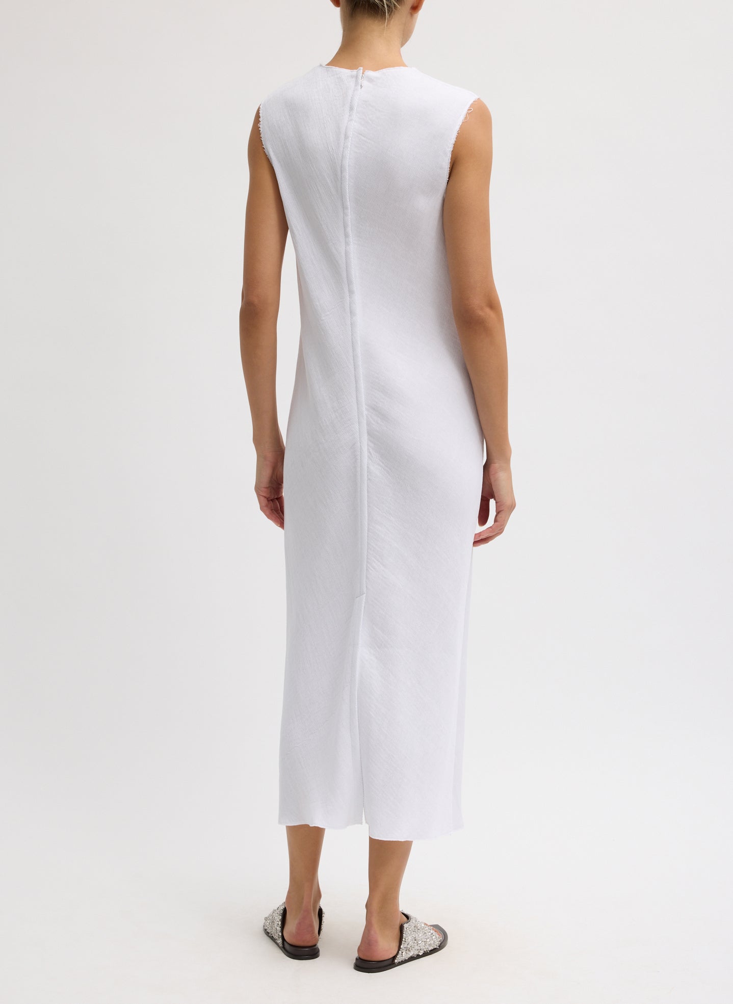 Viscose Plisse Sleeveless Bias Dress - back view on model