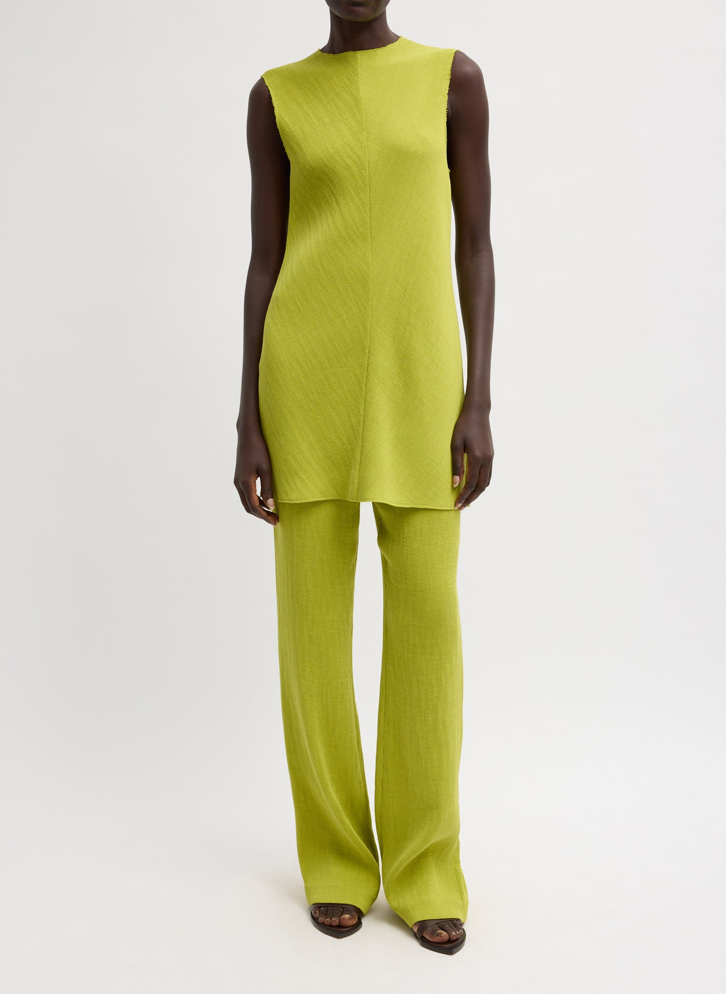 Chartreuse Viscose Plisse Corbit Pant - front view on model