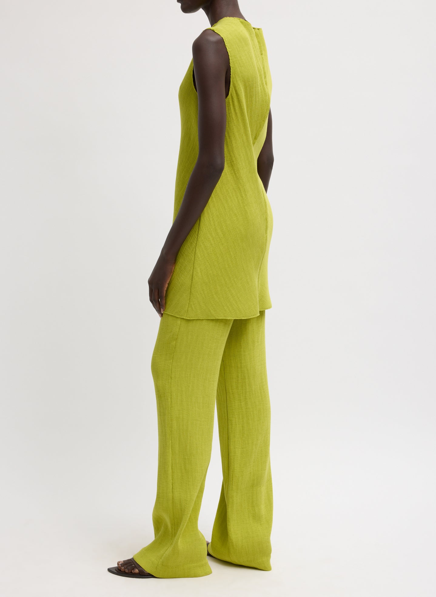 Chartreuse Viscose Plisse Corbit Pant - side view on model
