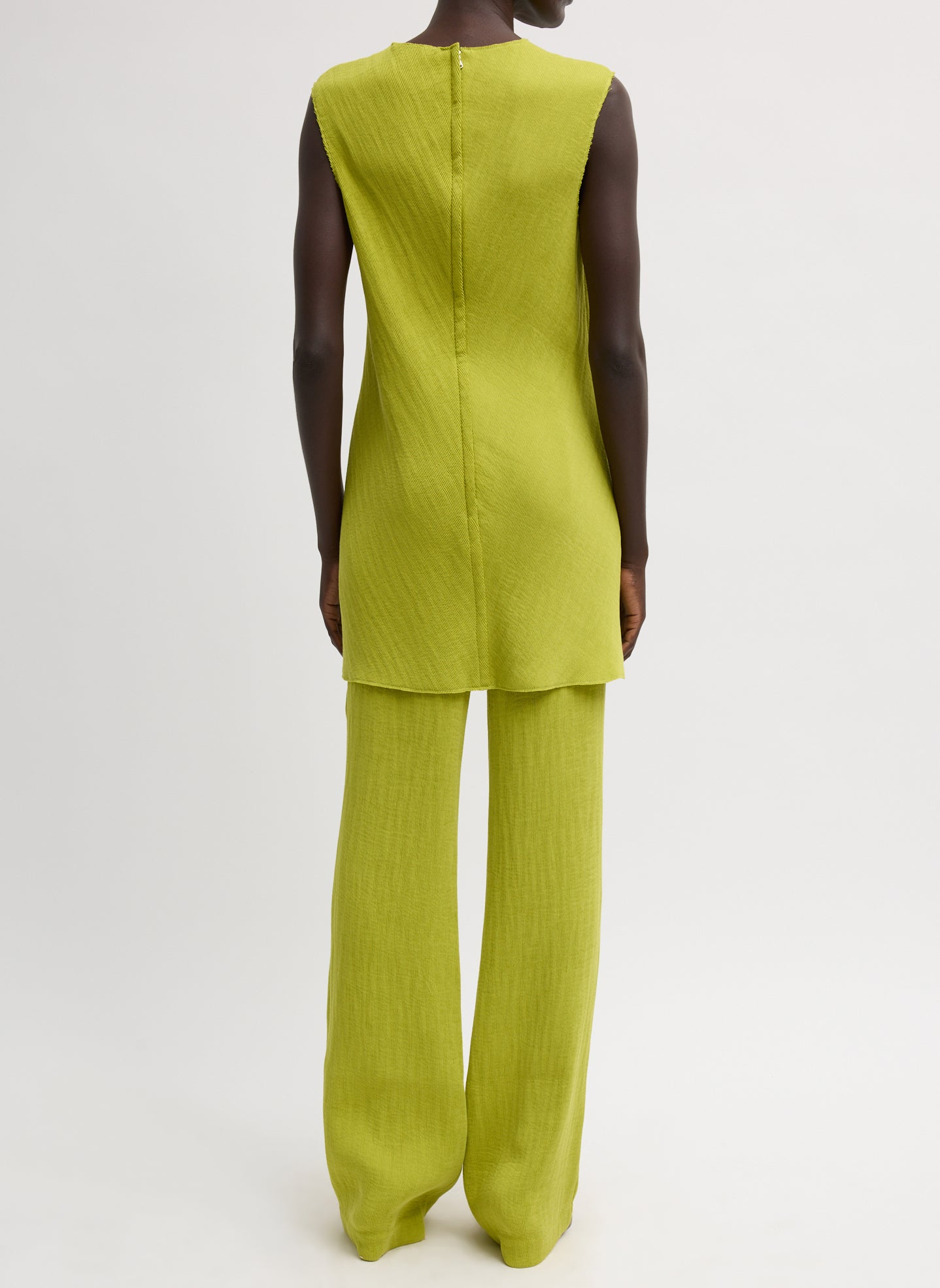 Chartreuse Viscose Plisse Corbit Pant - back view on model