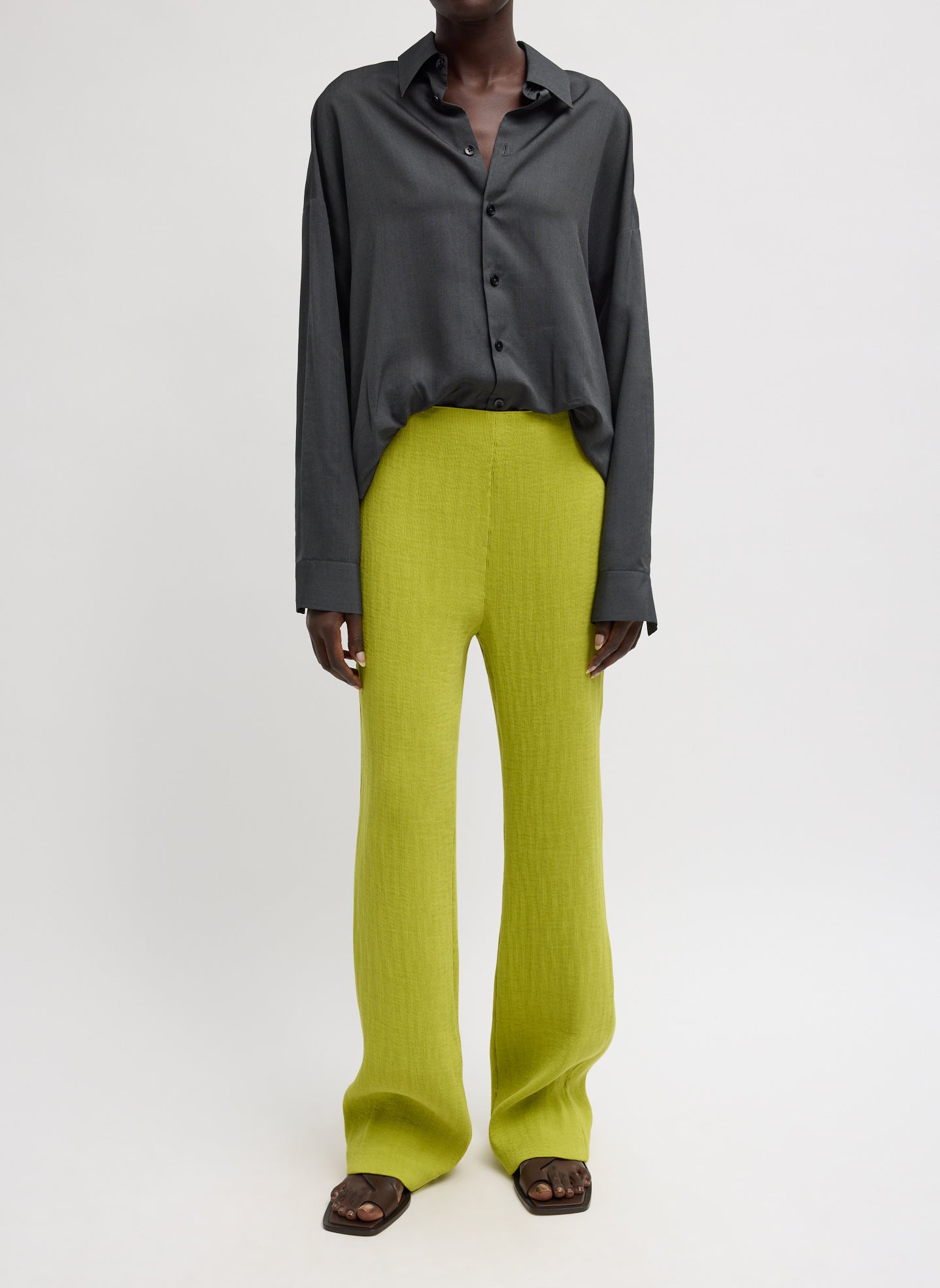 Chartreuse Viscose Plisse Corbit Pant - full look, front view on model