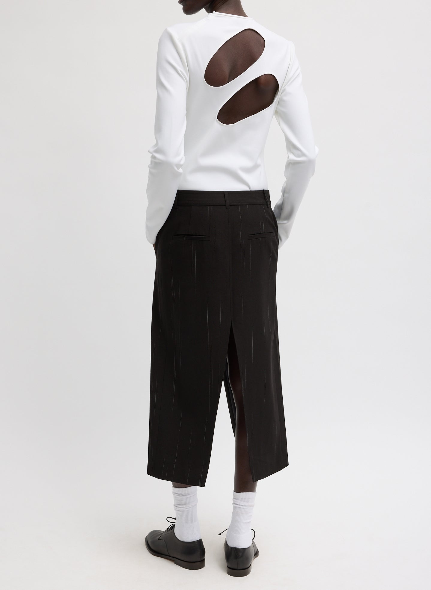 Viscose Suiting Midi Trouser Skirt - back view on model