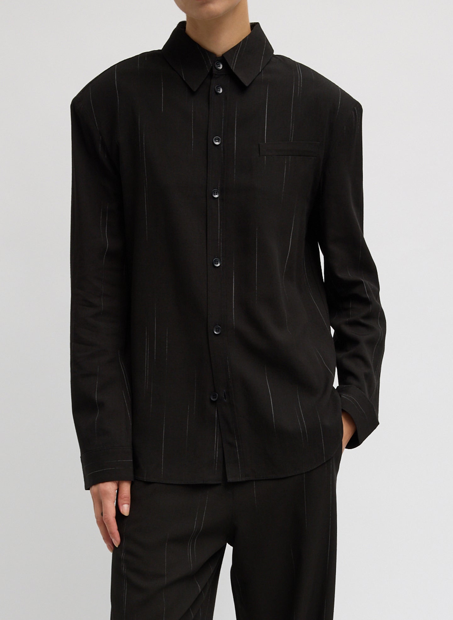 Viscose Suiting Detached Shirt - long sleeve button down, front view on model