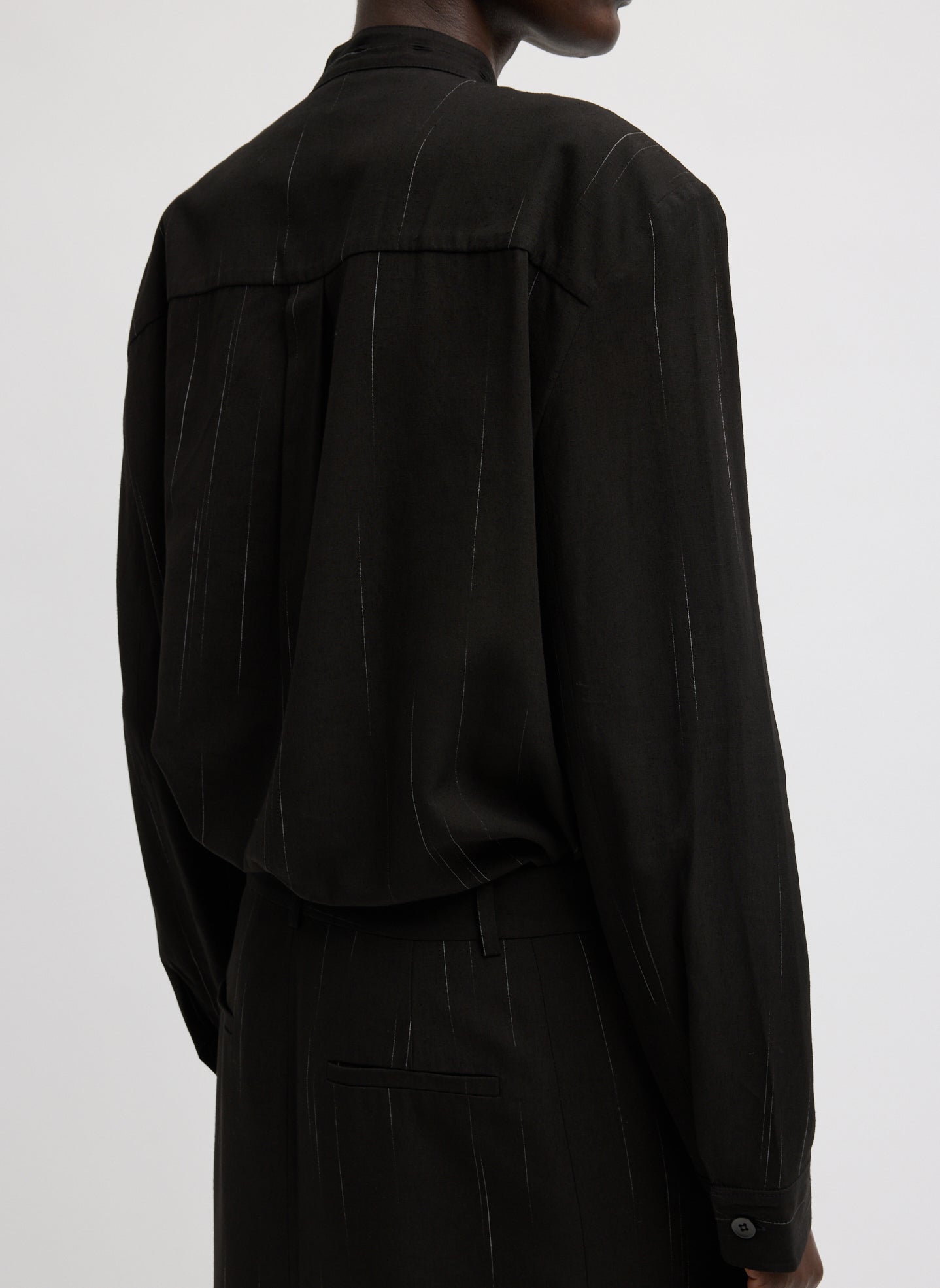 Viscose Suiting Detached Shirt - long sleeve button down, back view on model