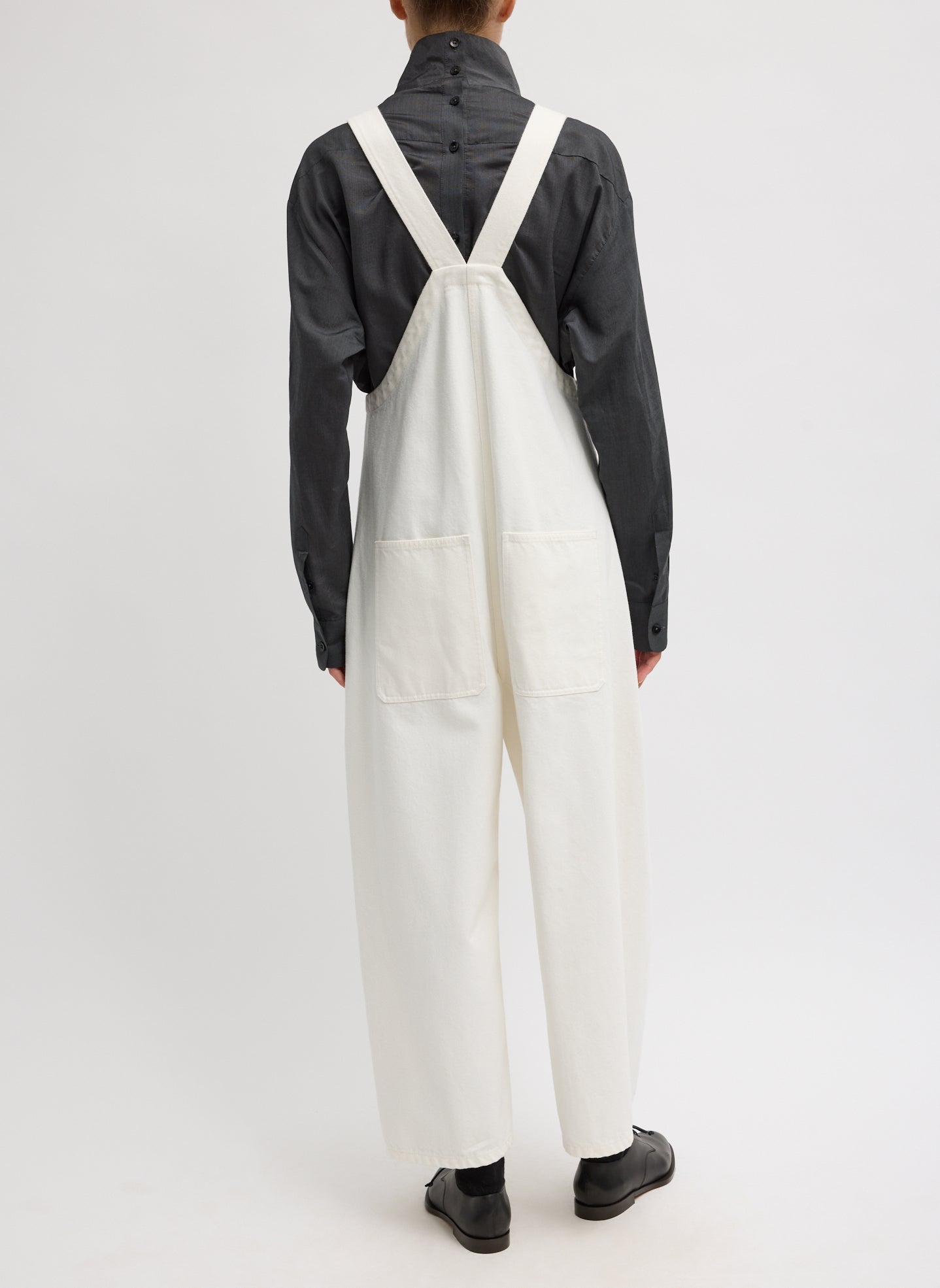 White Denim Jumpsuit - back view on model