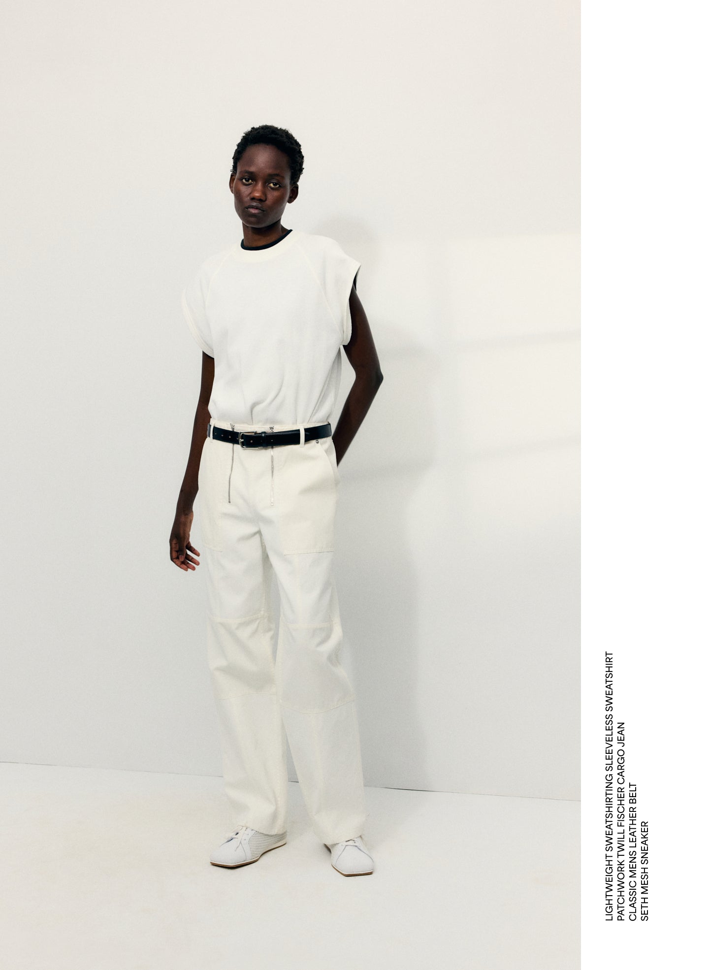 White Patchwork Twill Cargo Fischer Jean - editorial image on model