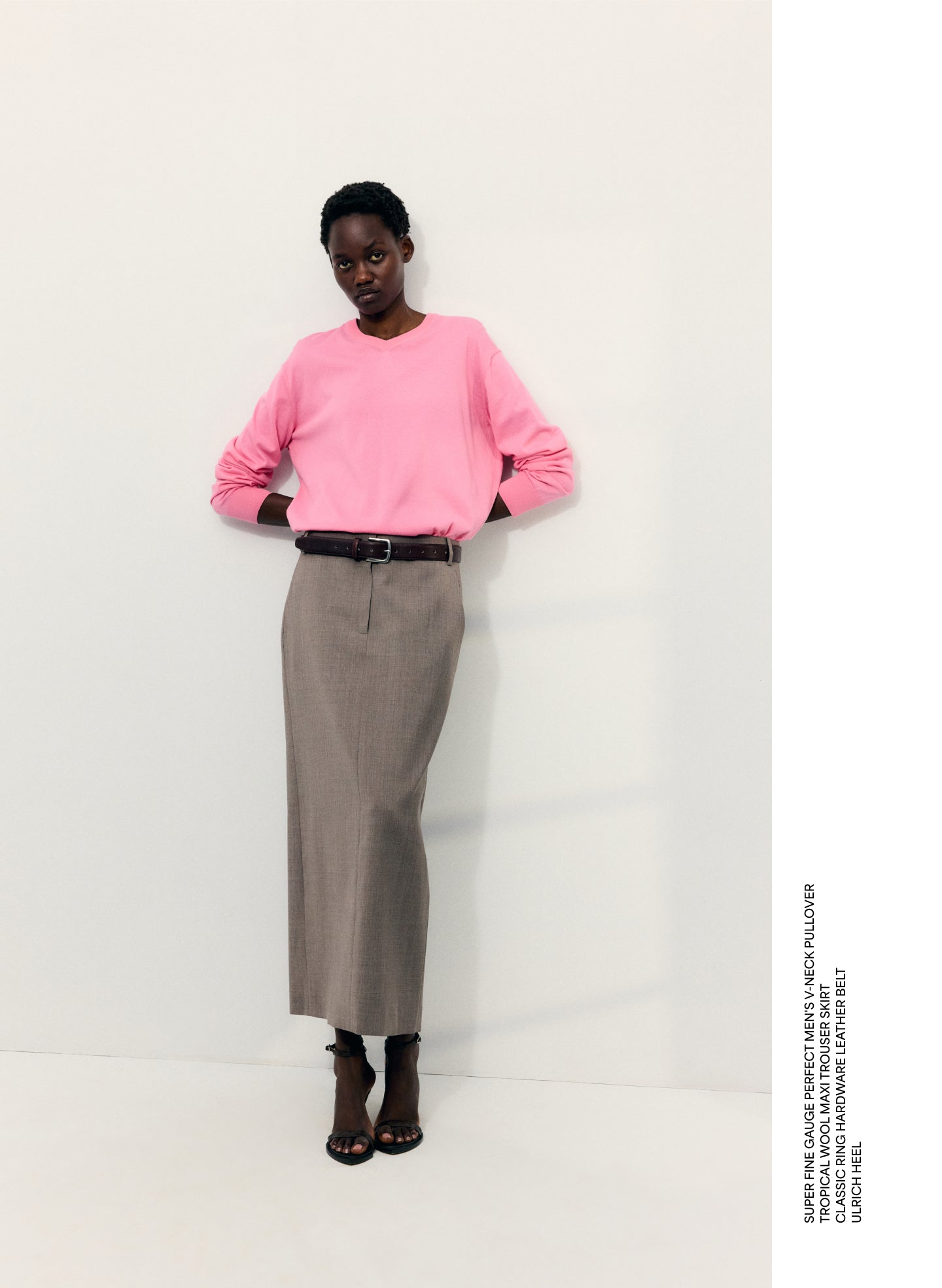 Cedar Melange Tropical Wool Maxi Trouser Skirt - editorial image on model