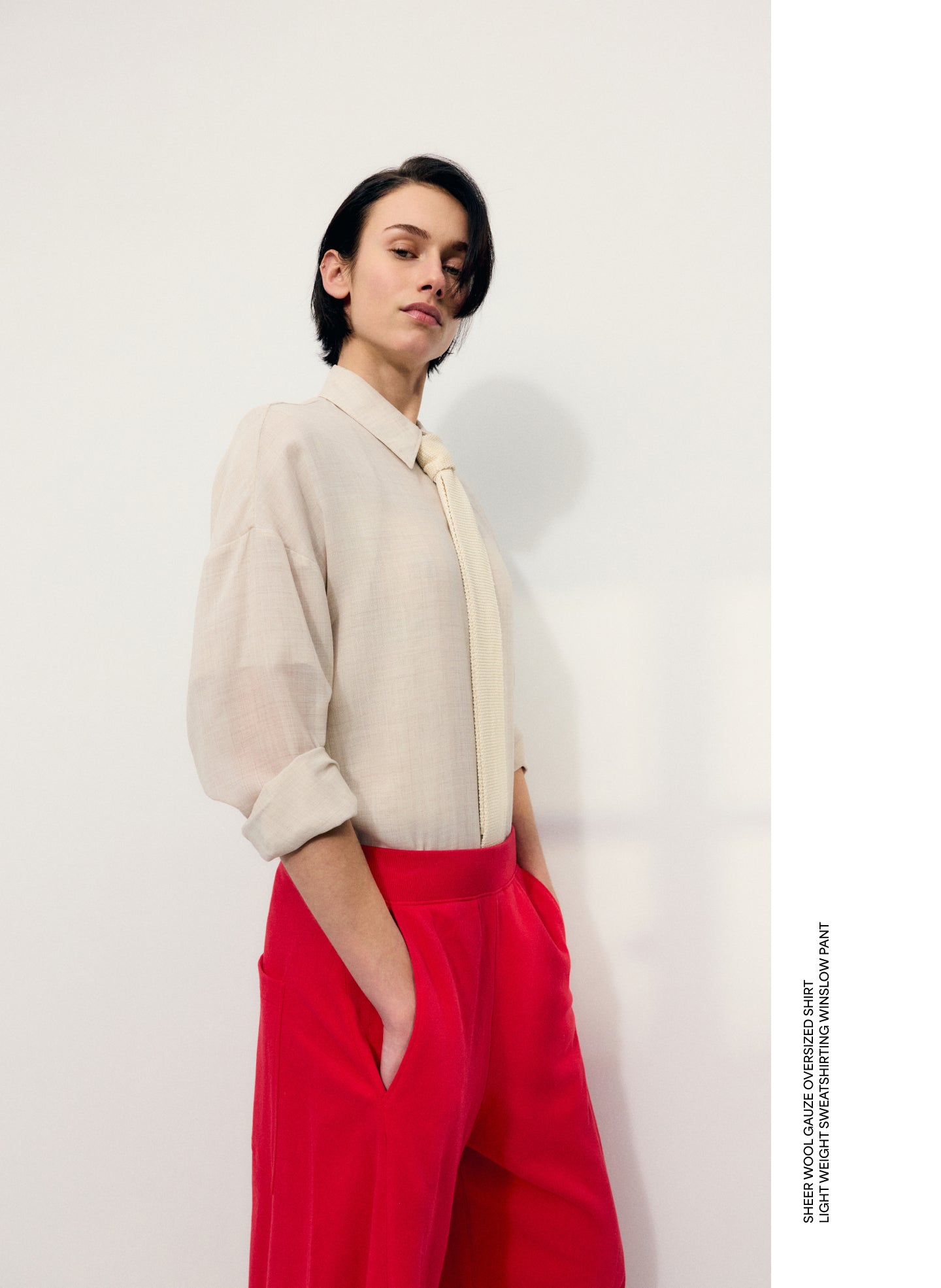 Oatmeal Melange Wool Gauze Oversized Shirt - editorial campaign on model