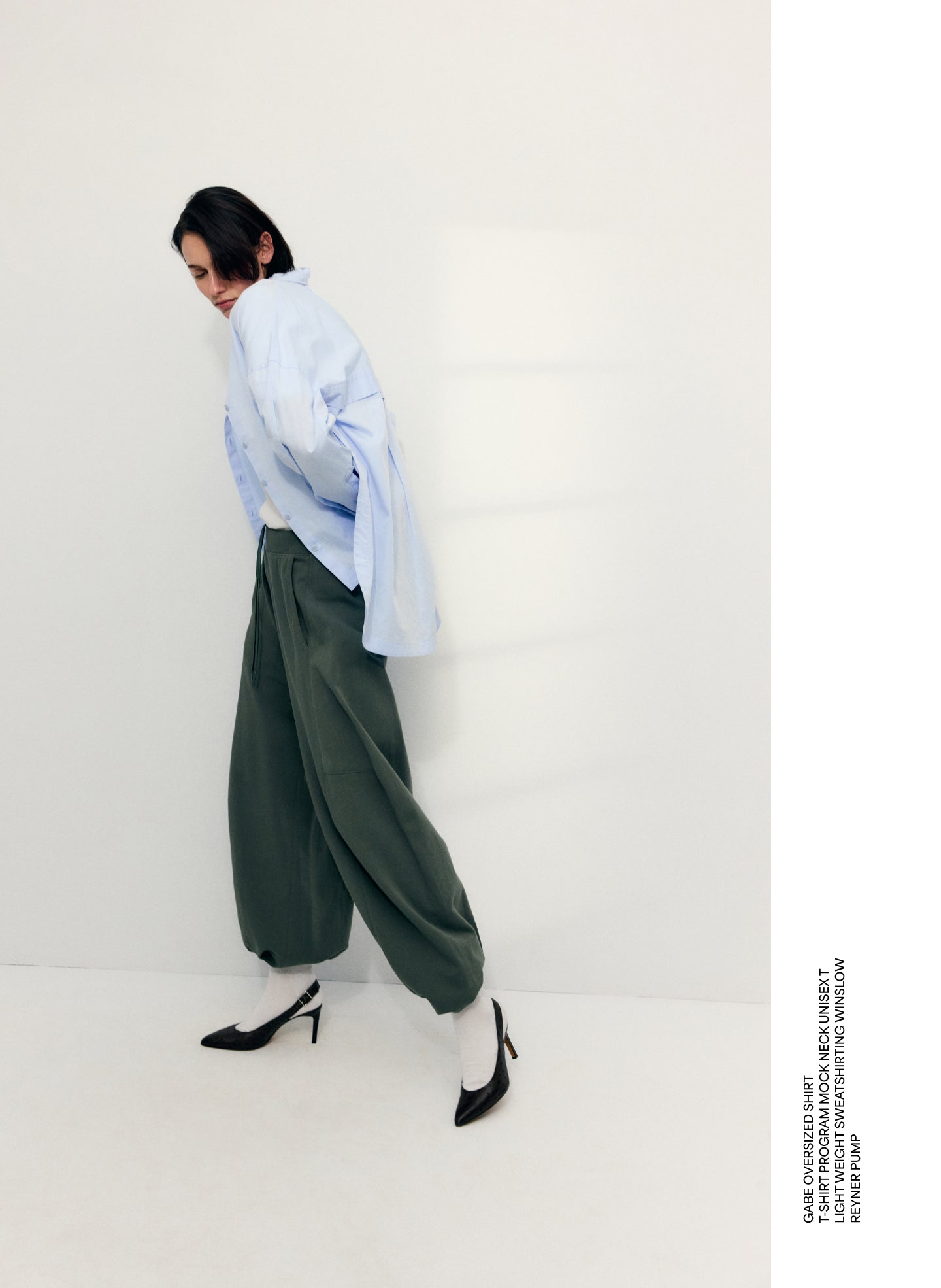 Olive Green Light Weight Sweatshirting Winslow Pant - editorial campaign on model