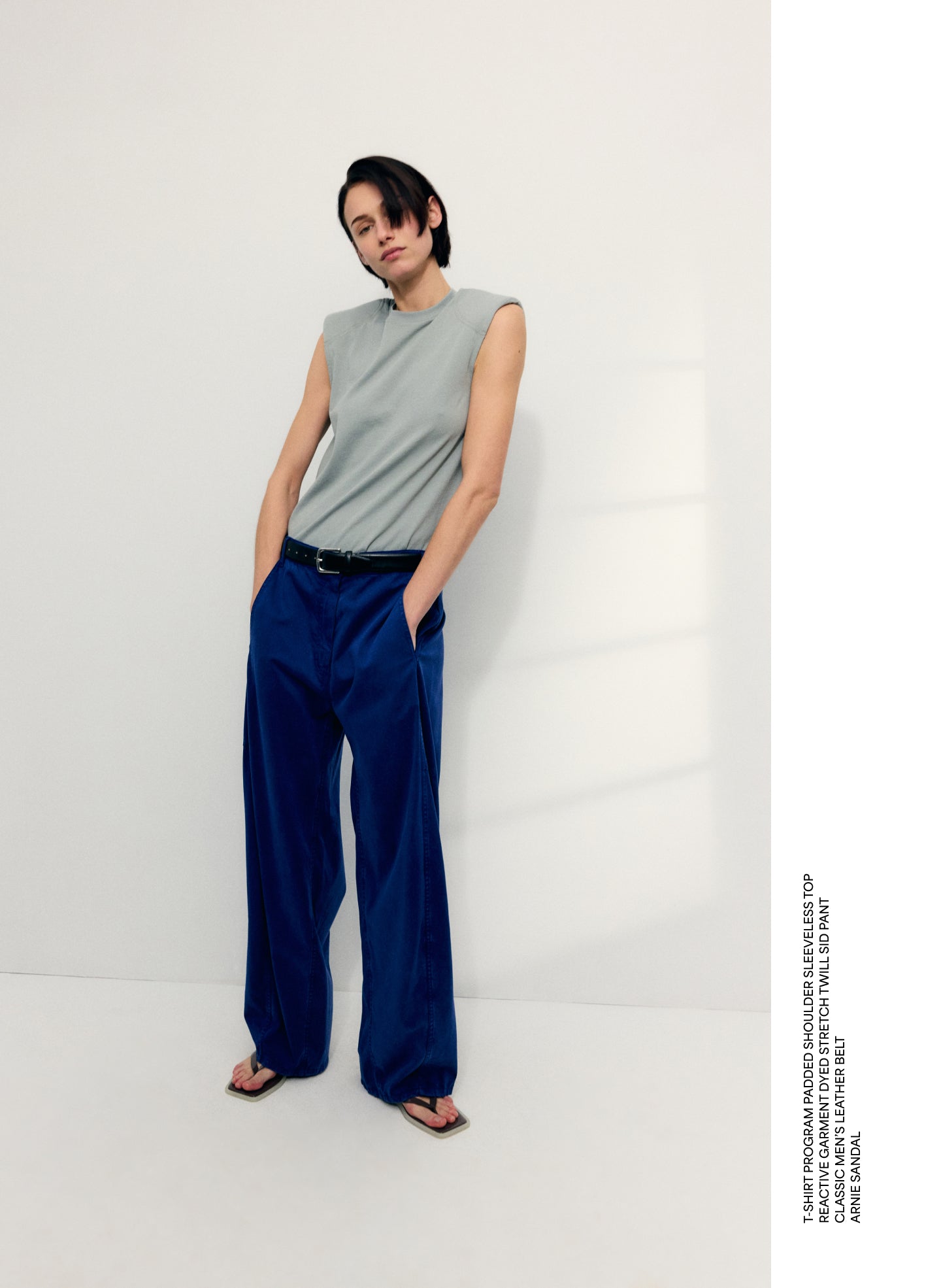Pumice Grey T-Shirt Program Padded Shoulder Sleeveless Top - editorial campaign on model