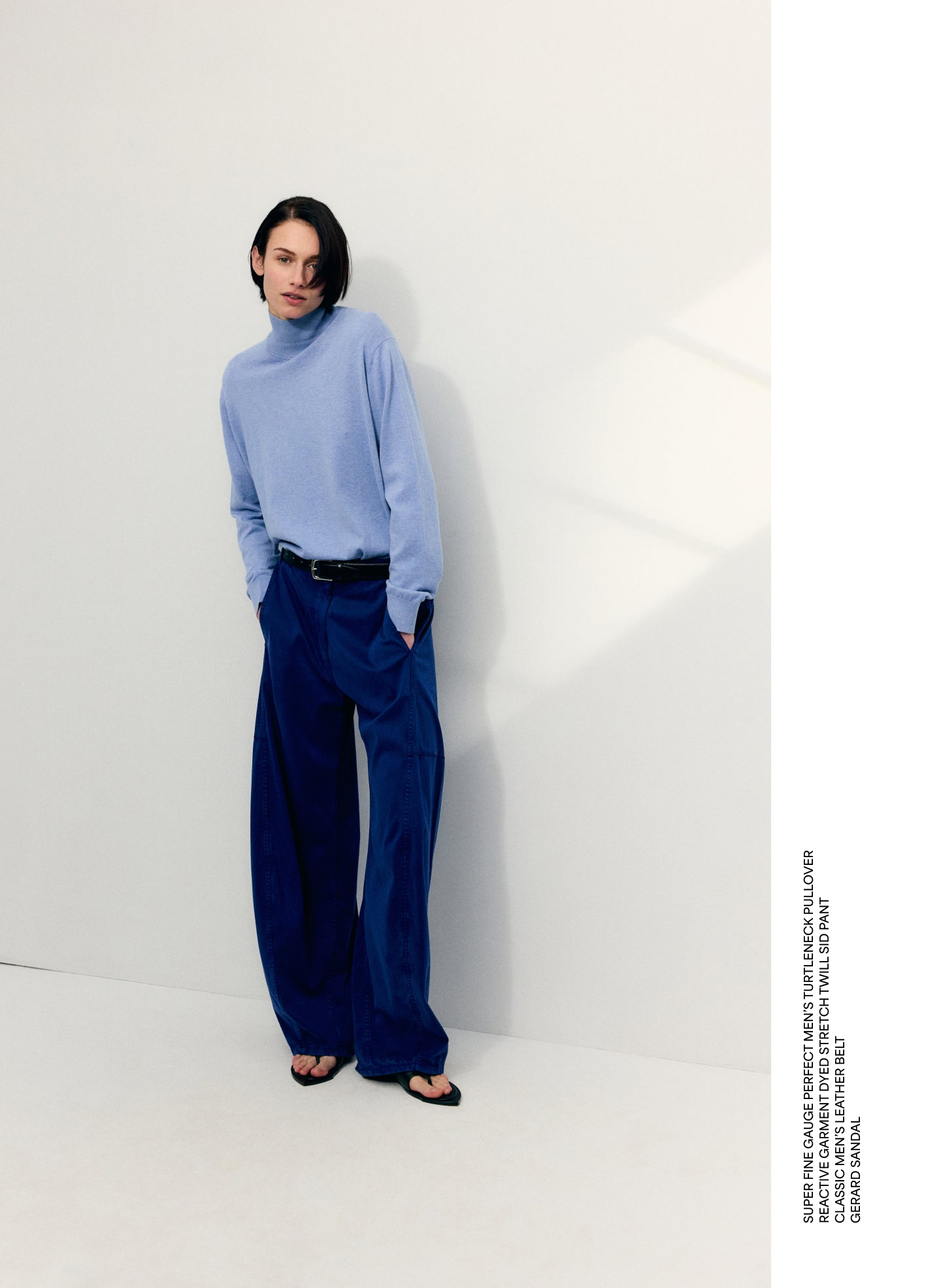 Blue Melange Super Fine Gauge Turtleneck - editorial image on model
