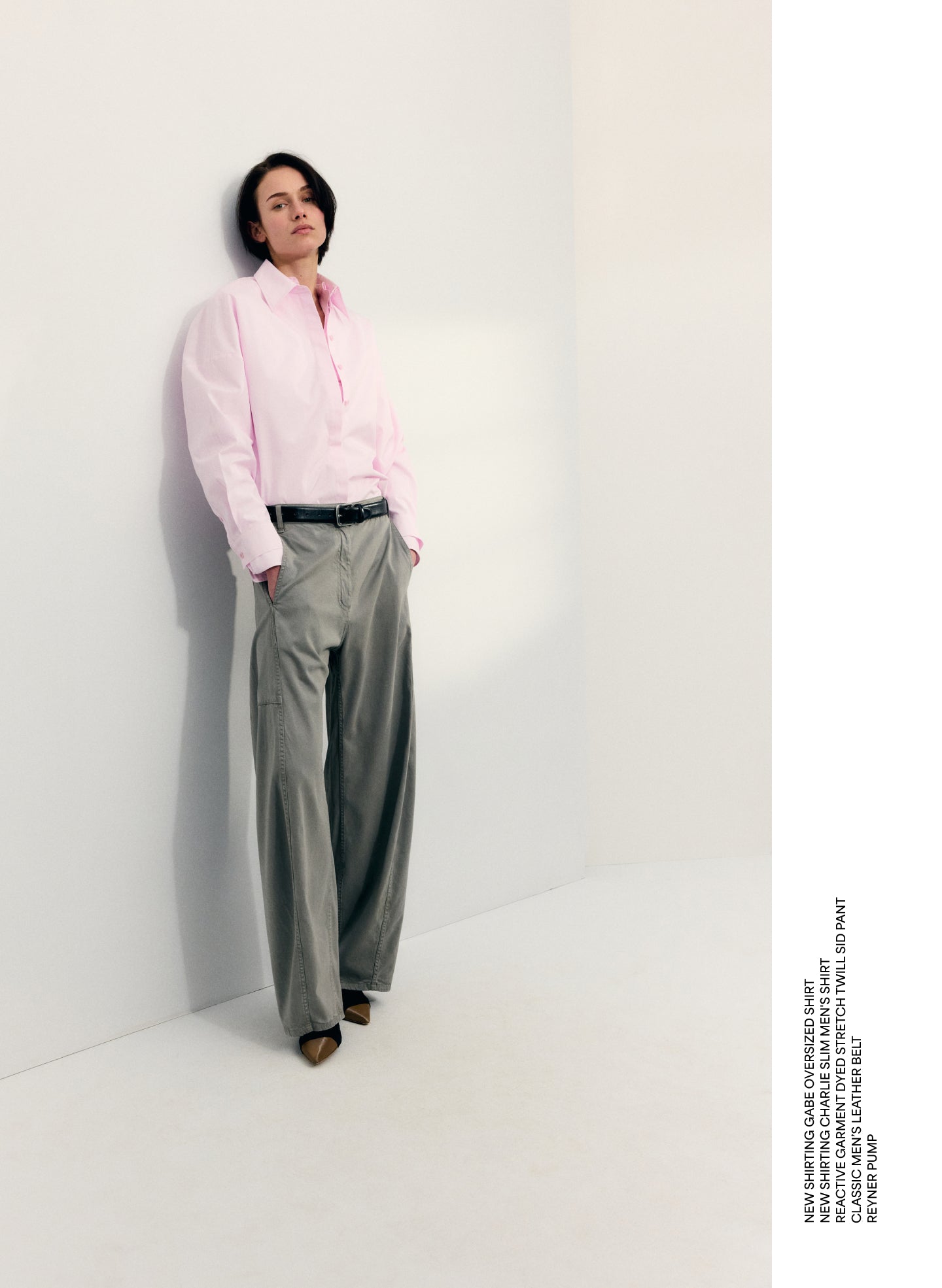 Pewter Grey Garment Dyed Stretch Twill Sid Pant - editorial image on model