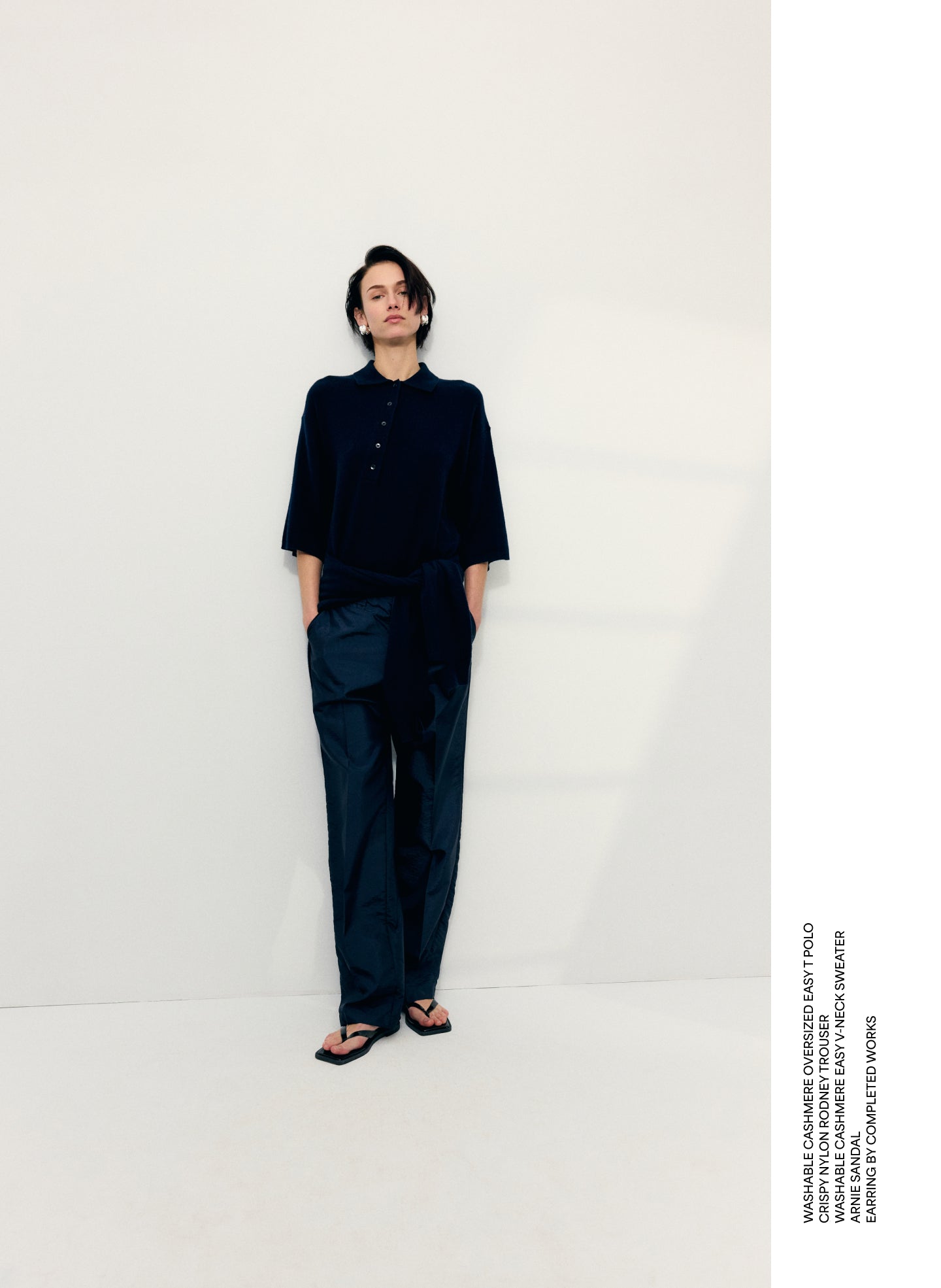 Navy Washable Cashmere Oversized Easy Polo - editorial image on model