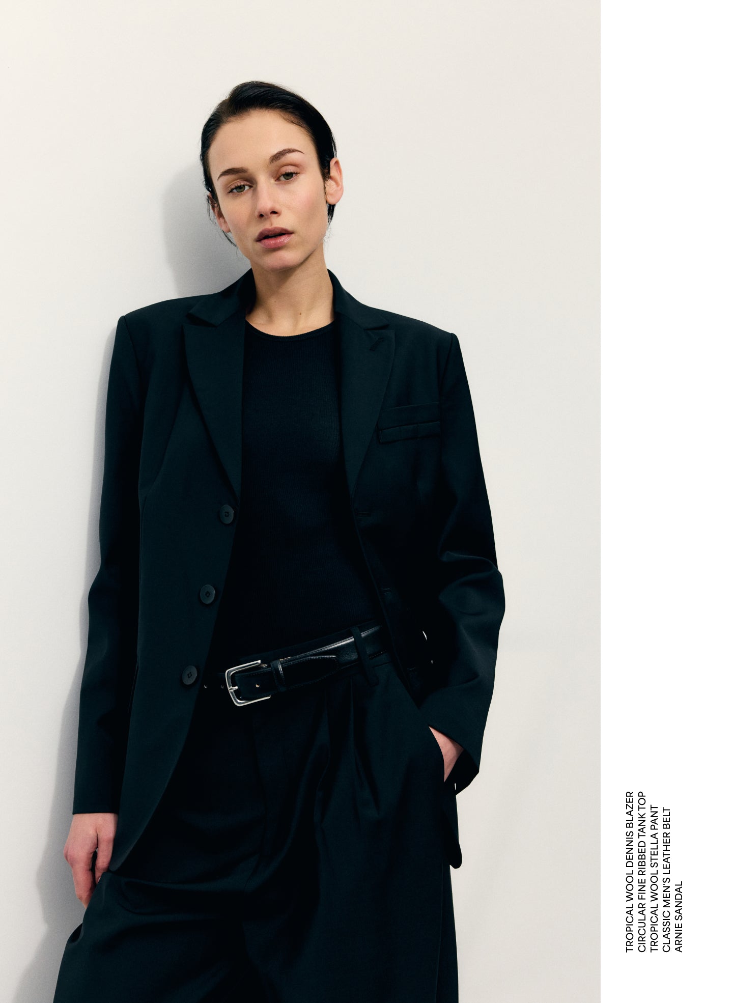 Black Tropical Wool Dennis Cutout Blazer - editorial image on model