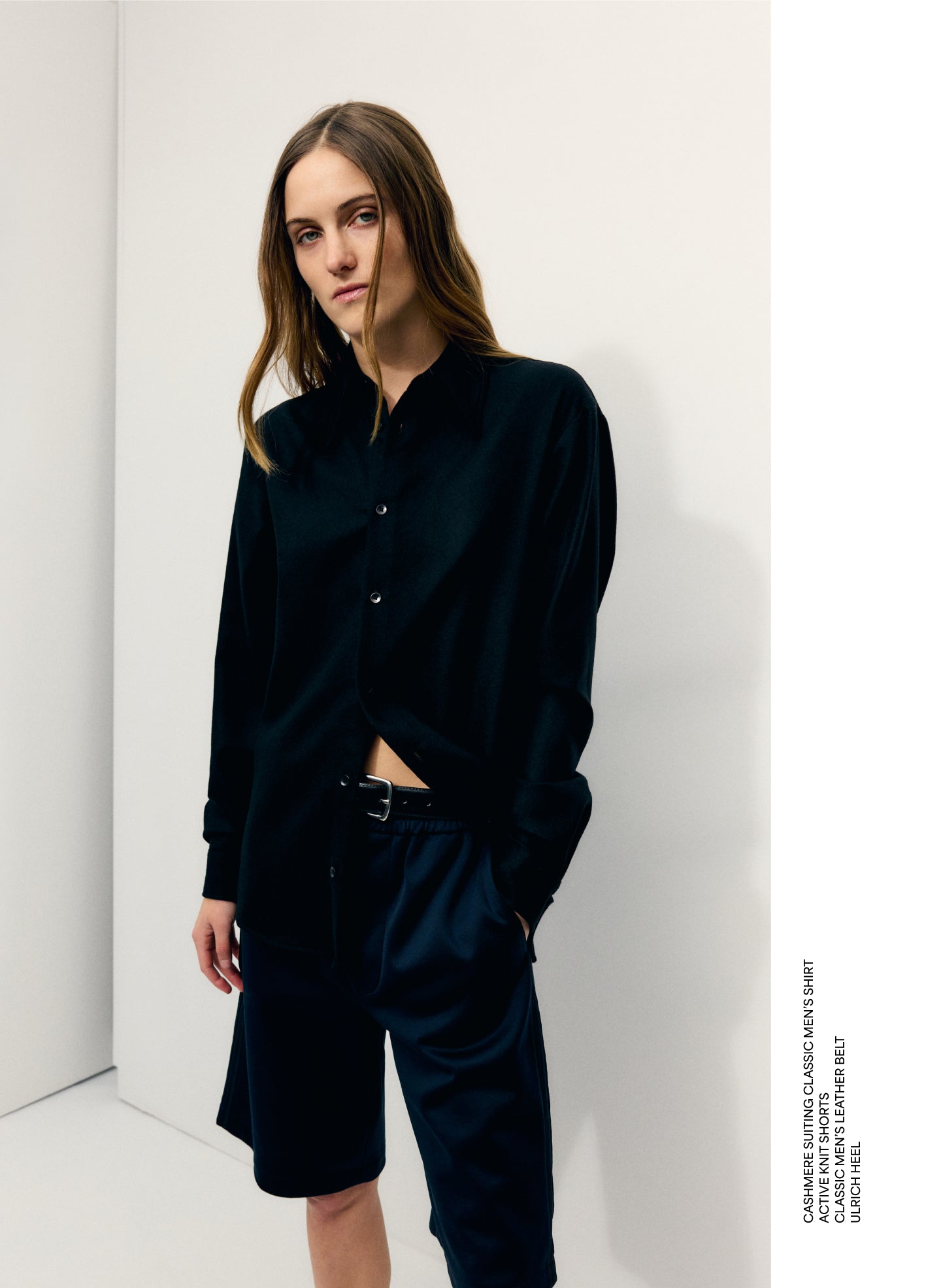 Black Cashmere Suiting Classic Men's Shirt - editorial image on model