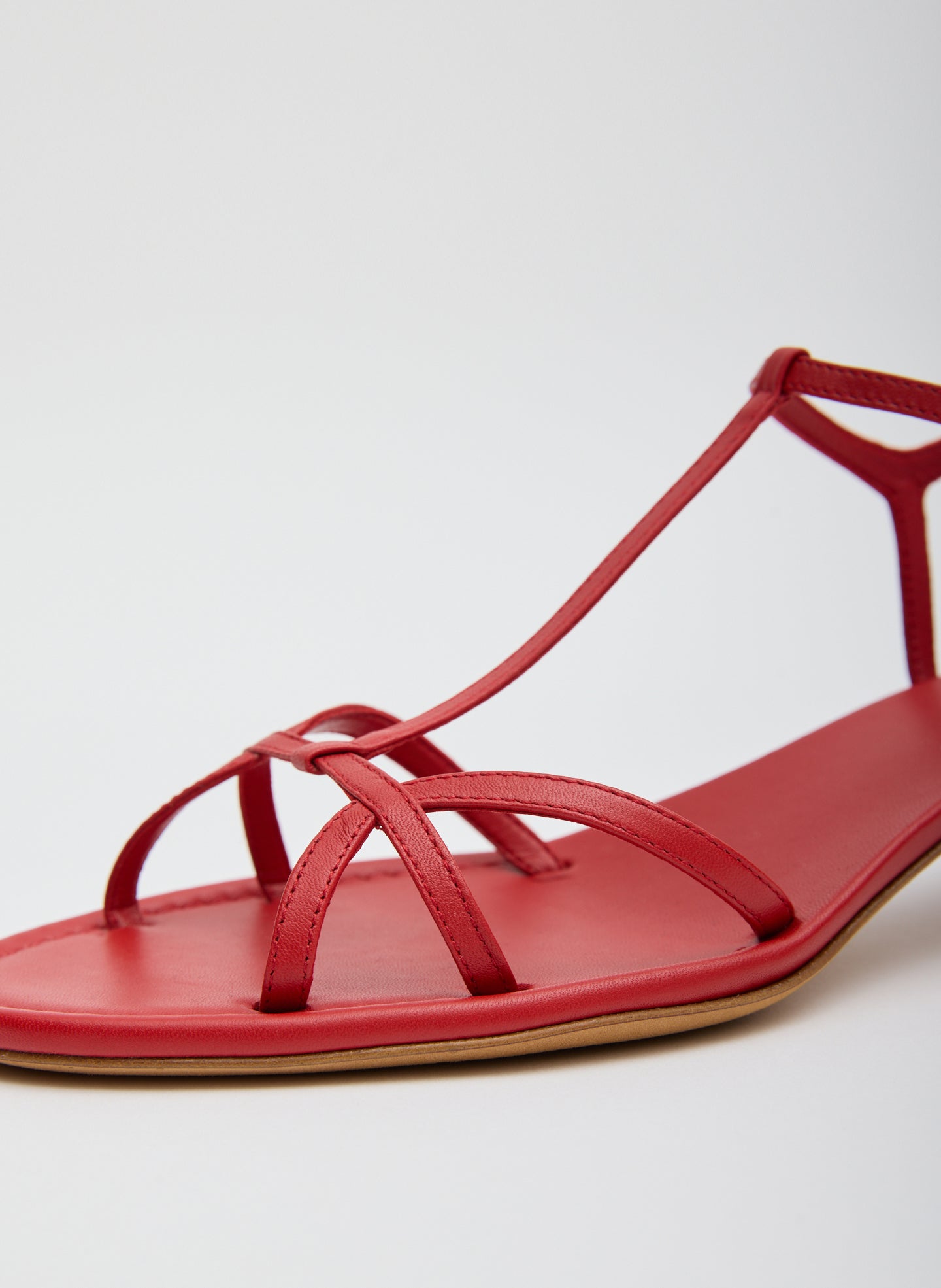 Red Christopher Heel - closeup of leather straps