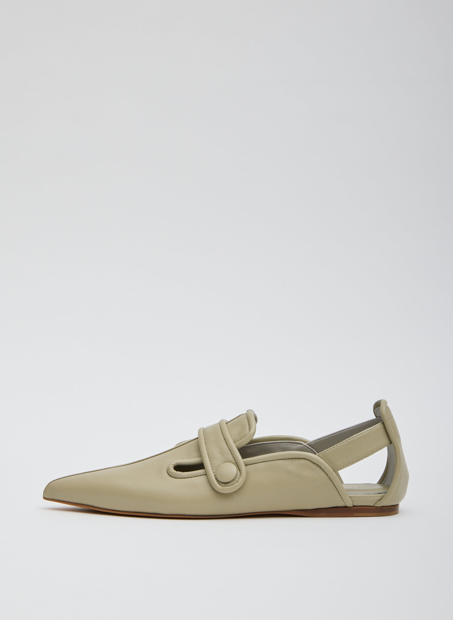 Dusty Pale Green Cozy Rudolph Flat - pointed toe, side view