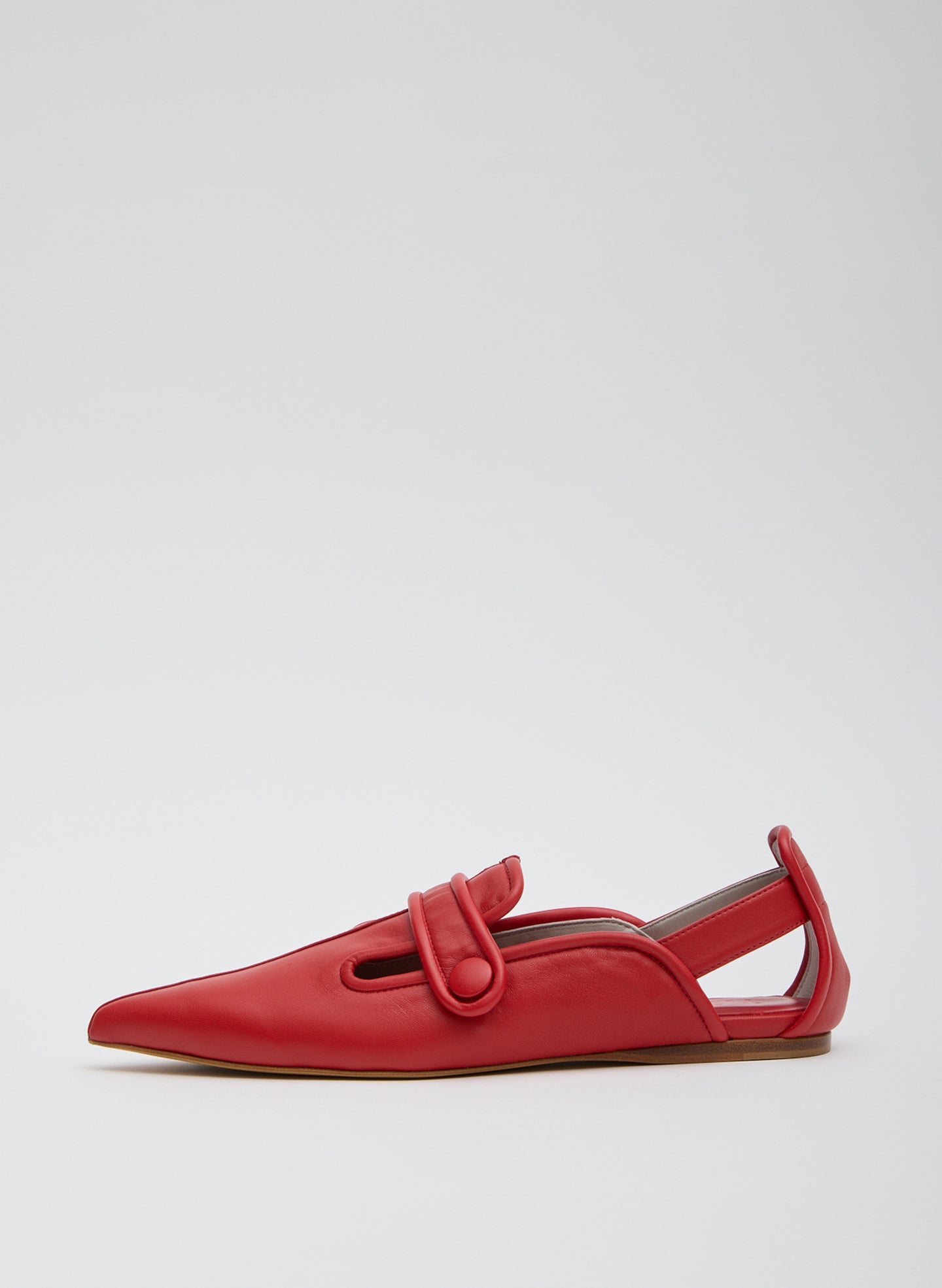 Red Cozy Rudolph Flat - pointed toe, side view