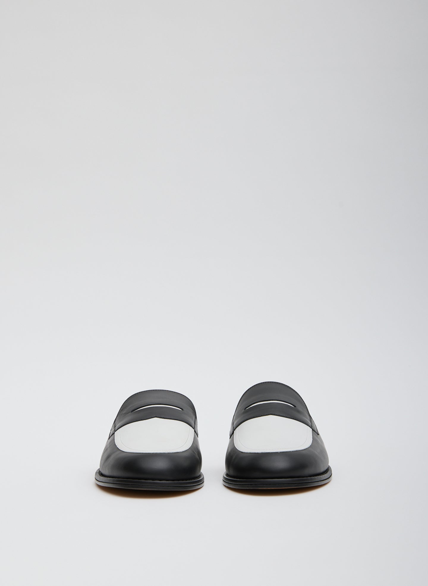 Black and White Herbert Slide - two-tone loafer slides, front view