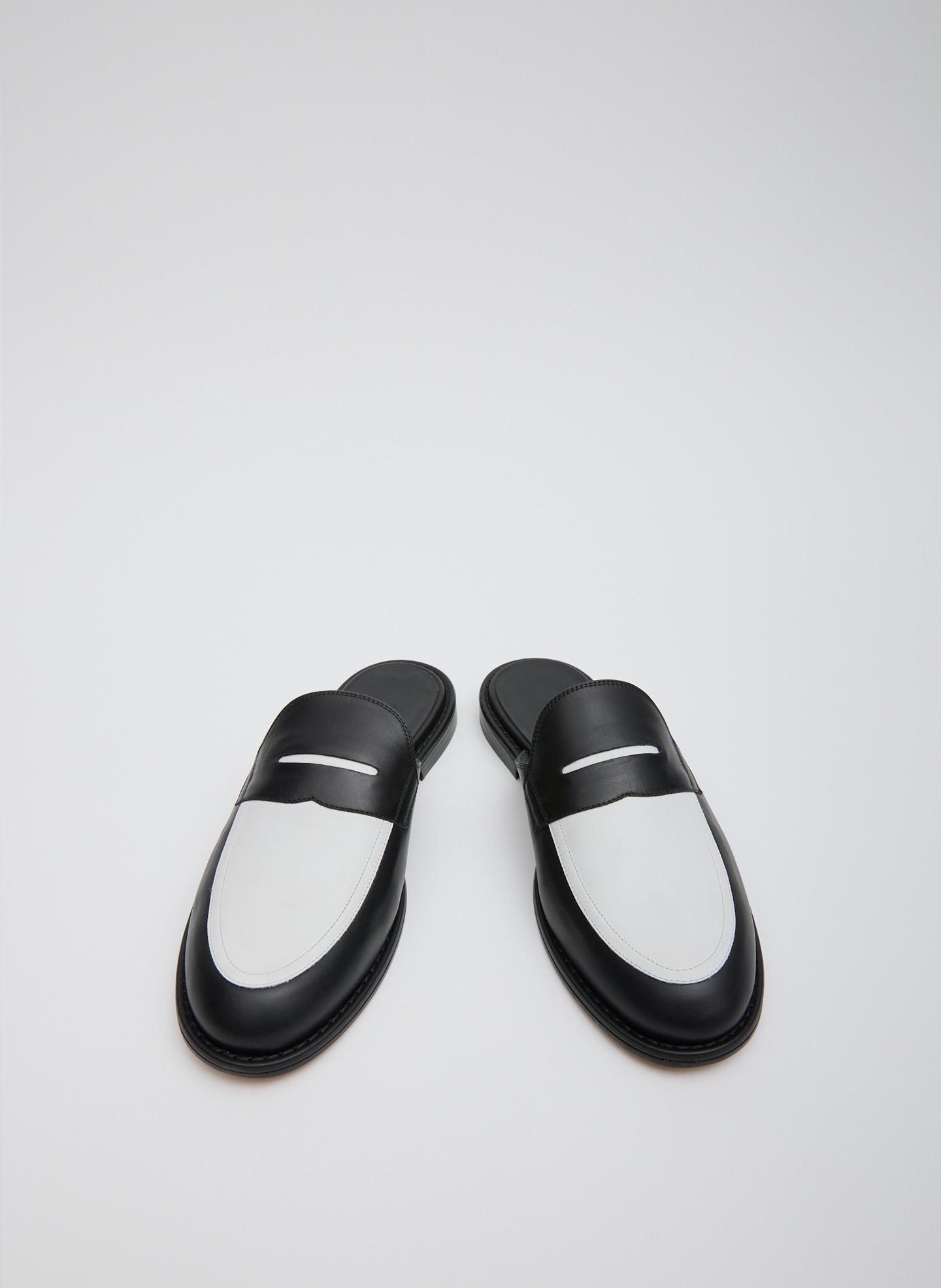 Black and White Herbert Slide - two-tone loafer slides, front view