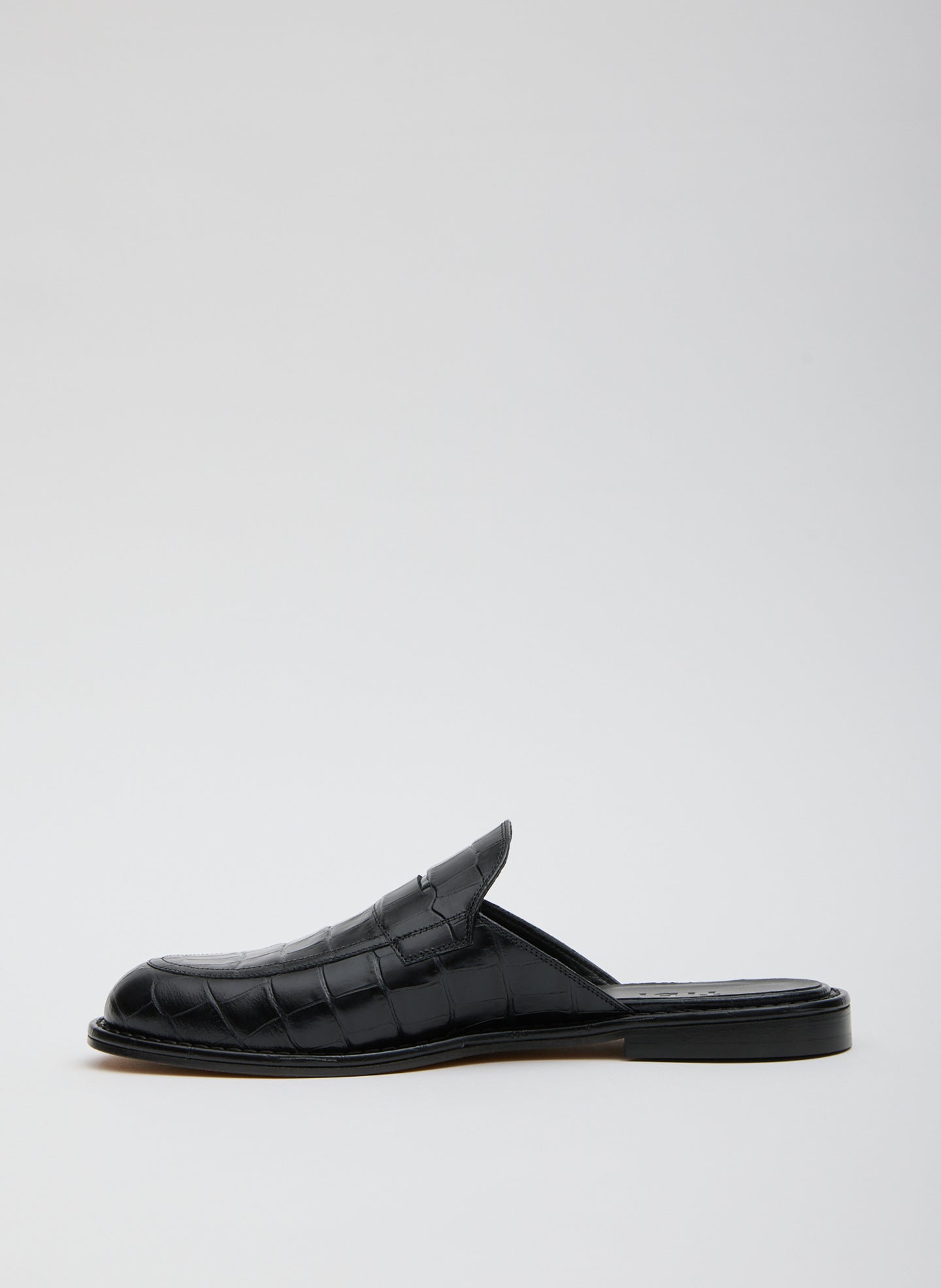 Black Herbert Slide Crocodile Embossed - leather loafer slide, side view