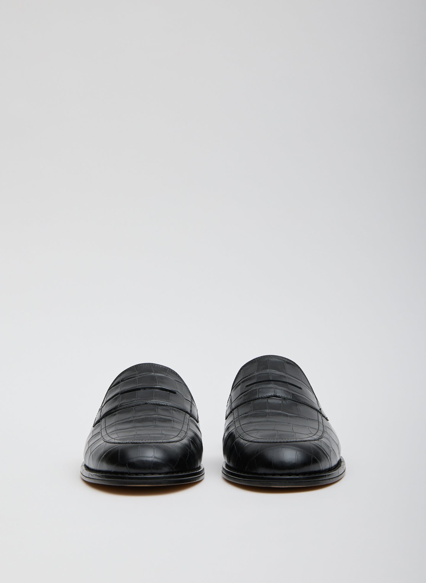 Black Herbert Slide Crocodile Embossed - leather loafer slide, front view
